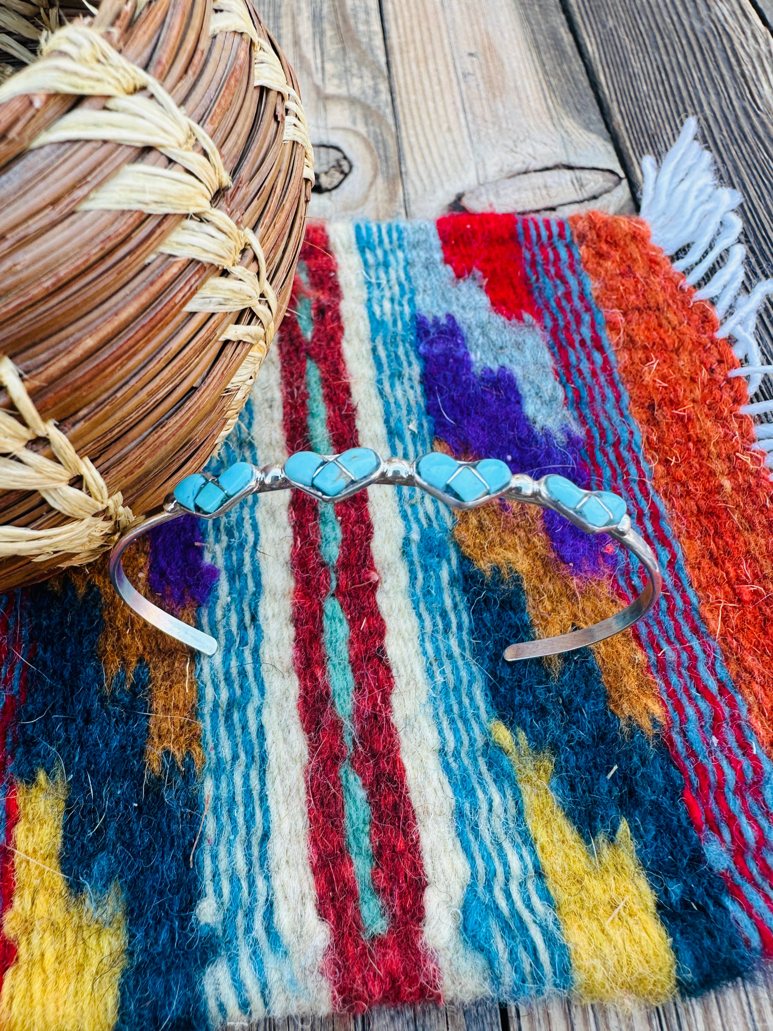 Handcrafted Sterling Silver & Turquoise Heart Inlay Cuff Bracelet