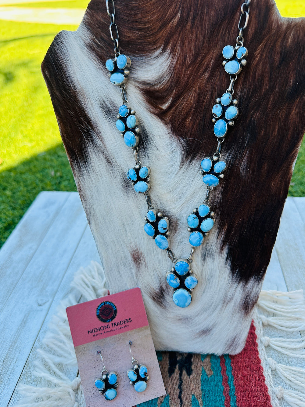Handcrafted Golden Hills Turquoise & Sterling Silver Necklace and Earring Set by Louise Jim