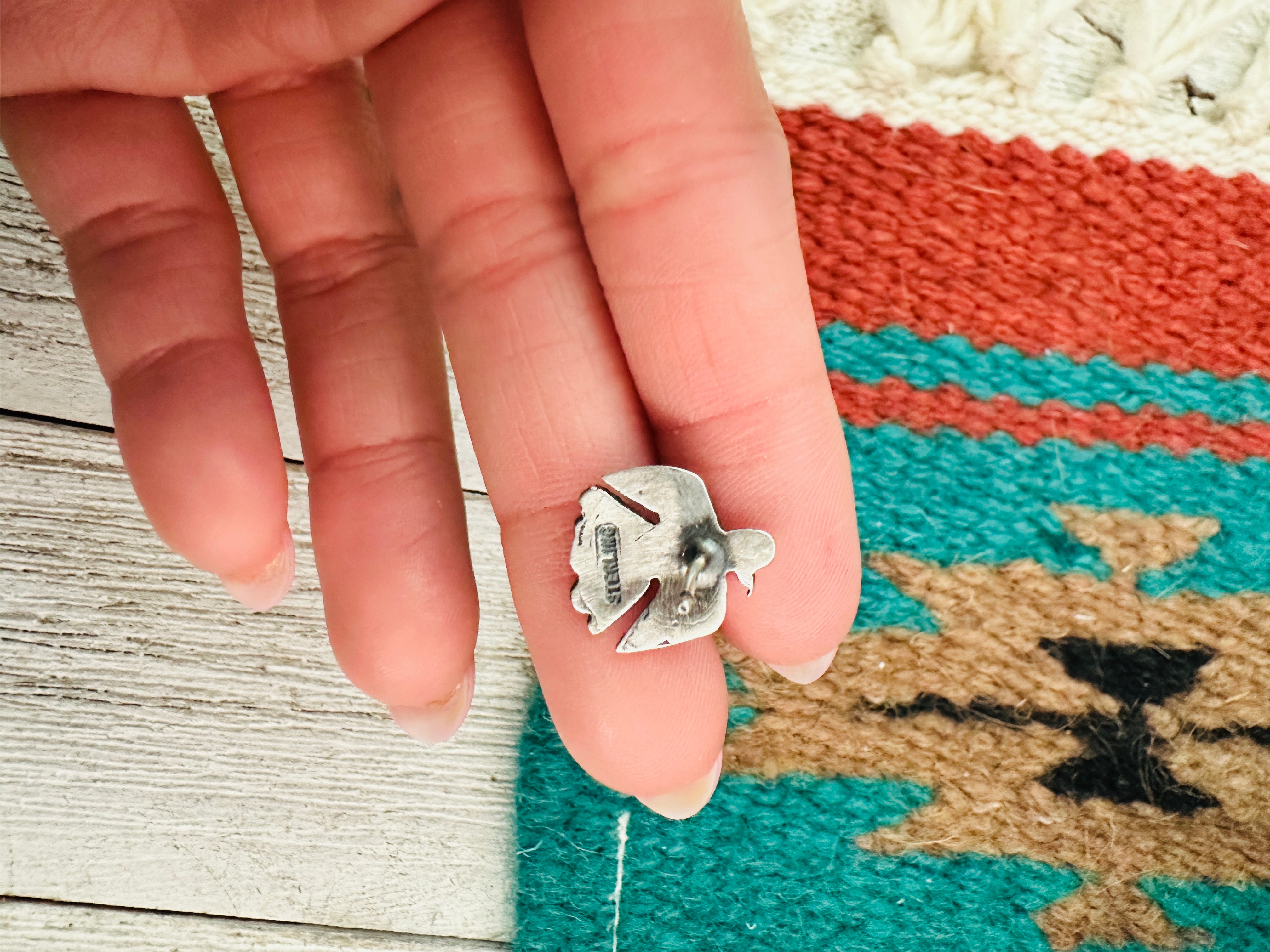 Navajo Sterling Silver & Orange Spiny Thunderbird Stud Earrings