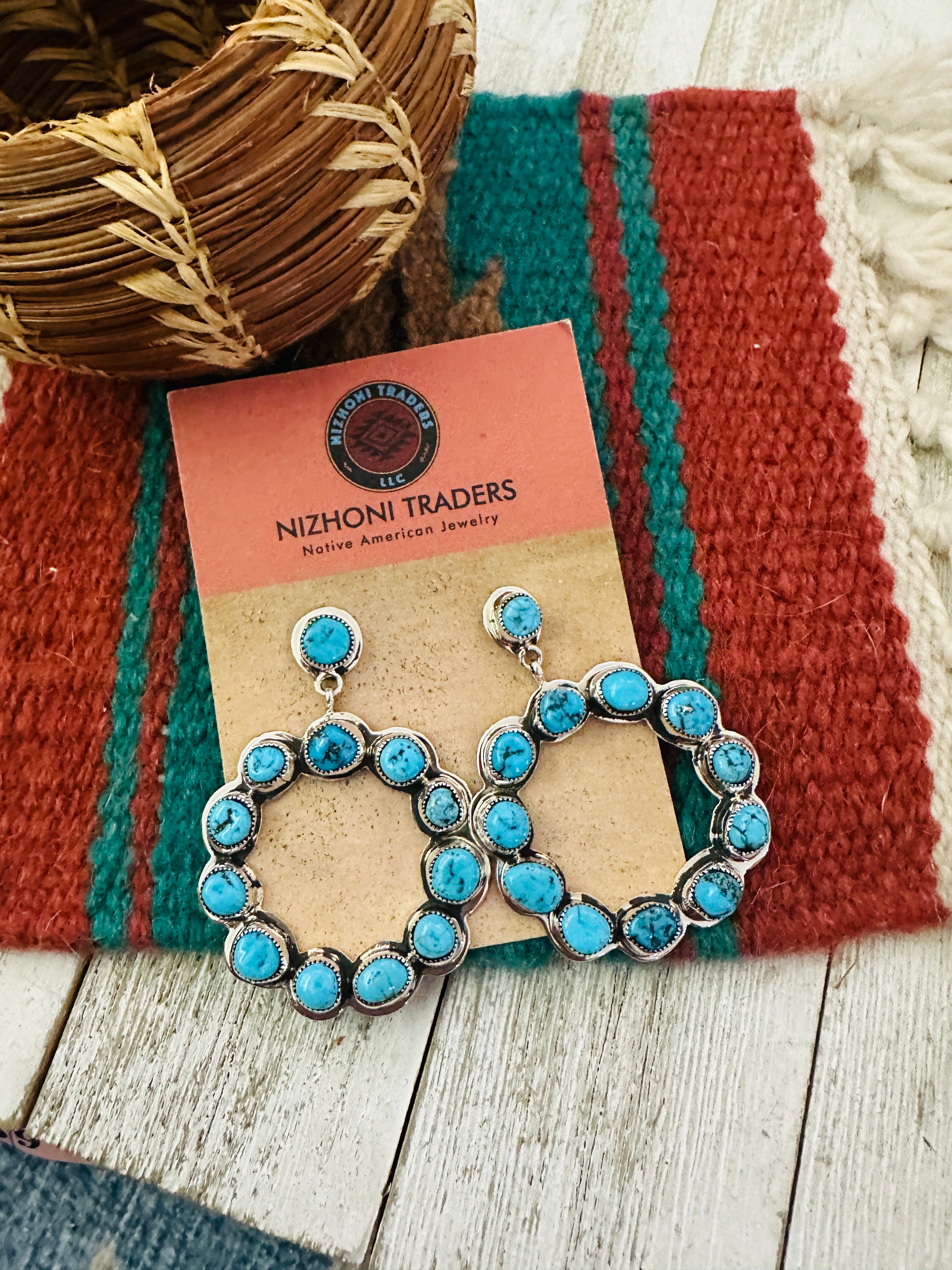 Handcrafted Sterling Silver & Turquoise Cluster Dangle Earrings