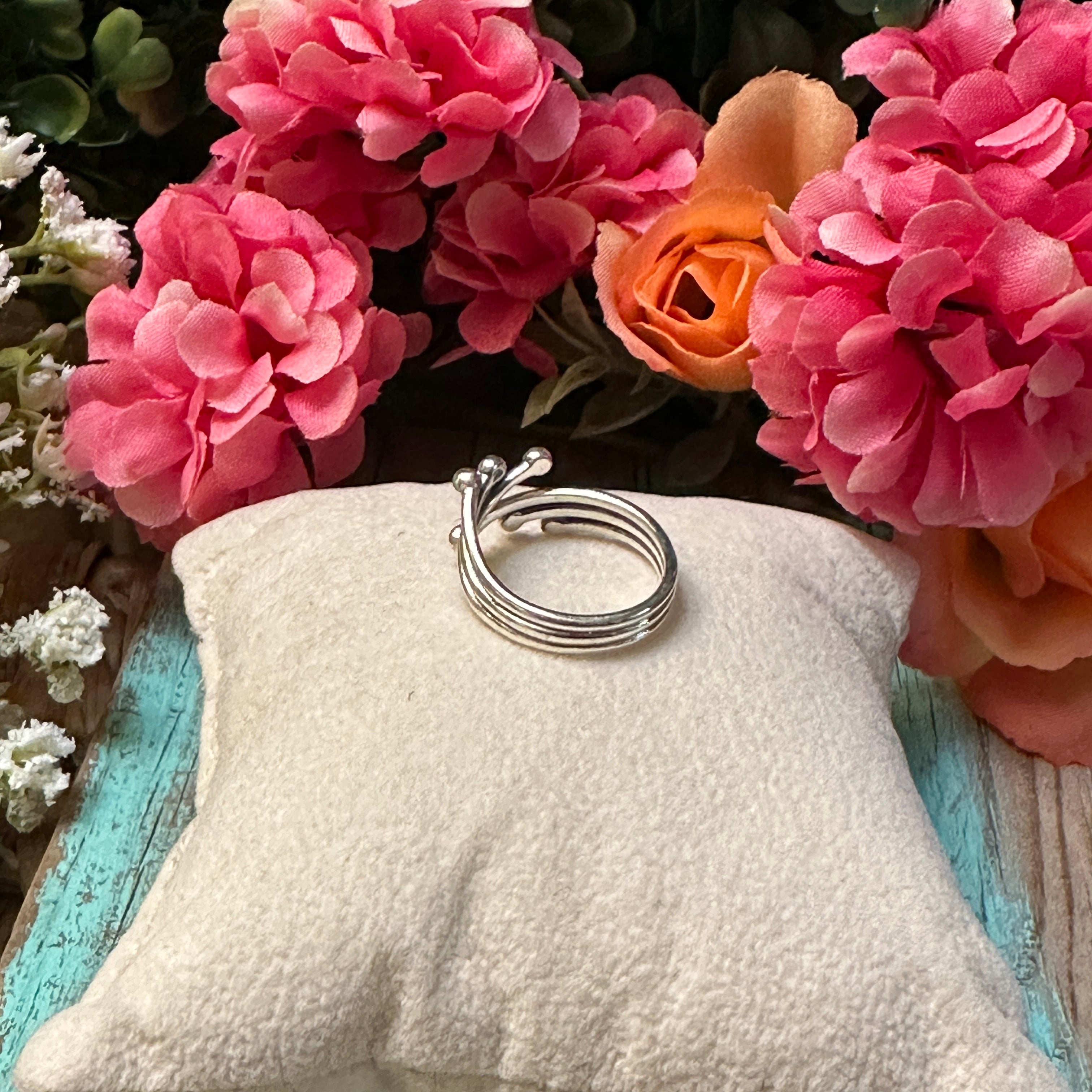 Sterling Silver Etched Three Strand Ring