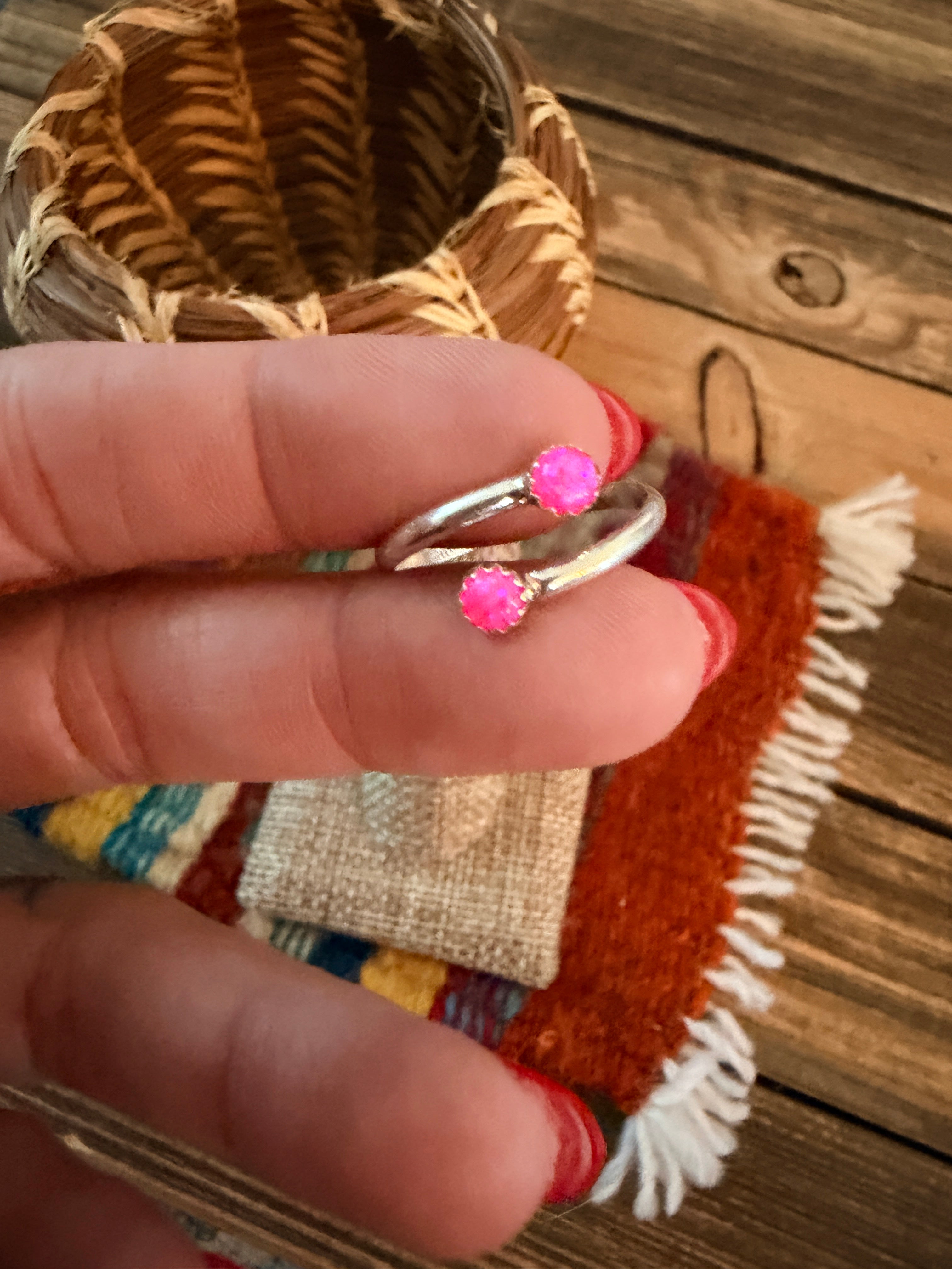 Handcrafted Pink Opal & Sterling Silver Adjustable Ring