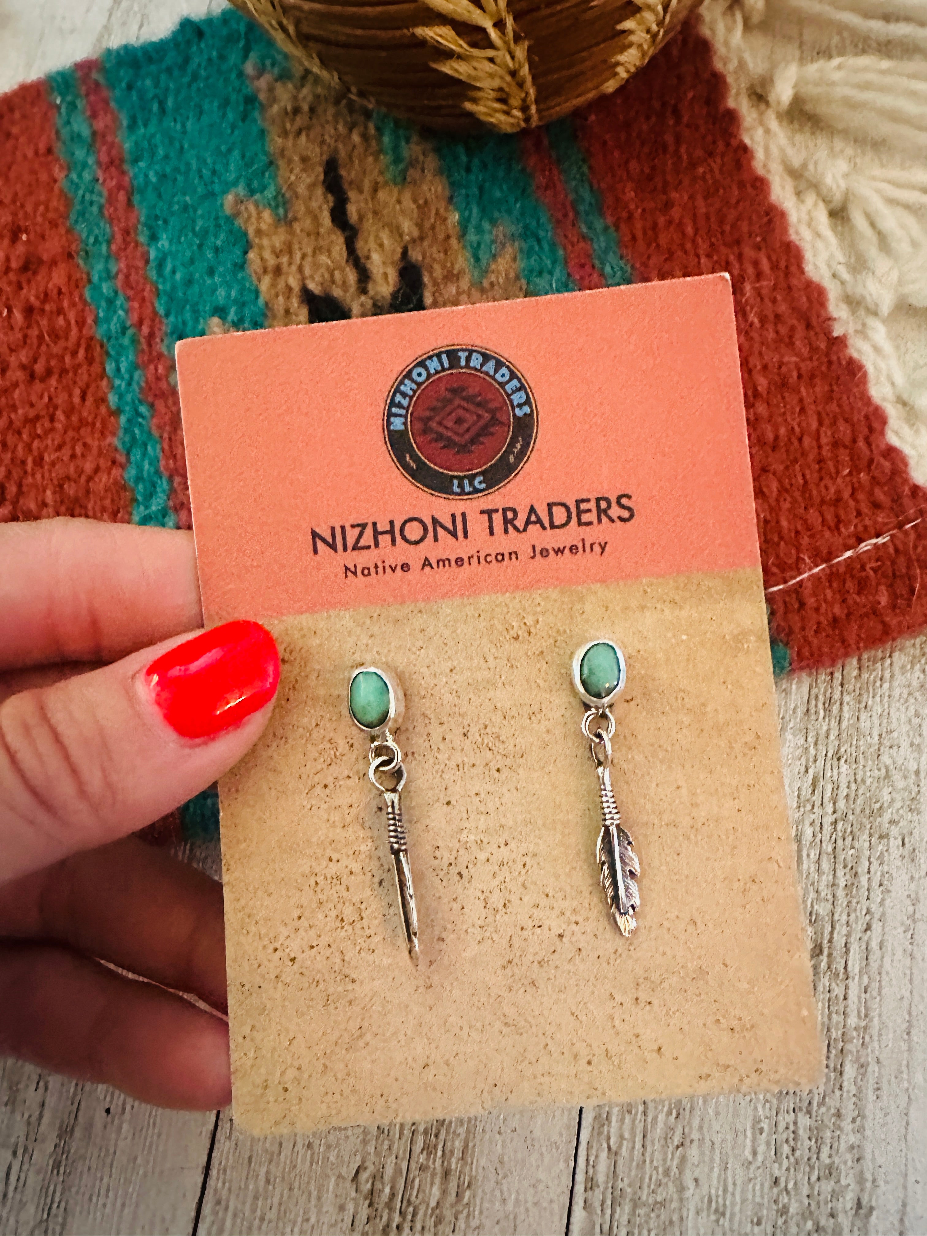 Navajo Turquoise & Sterling Silver Feather Earrings