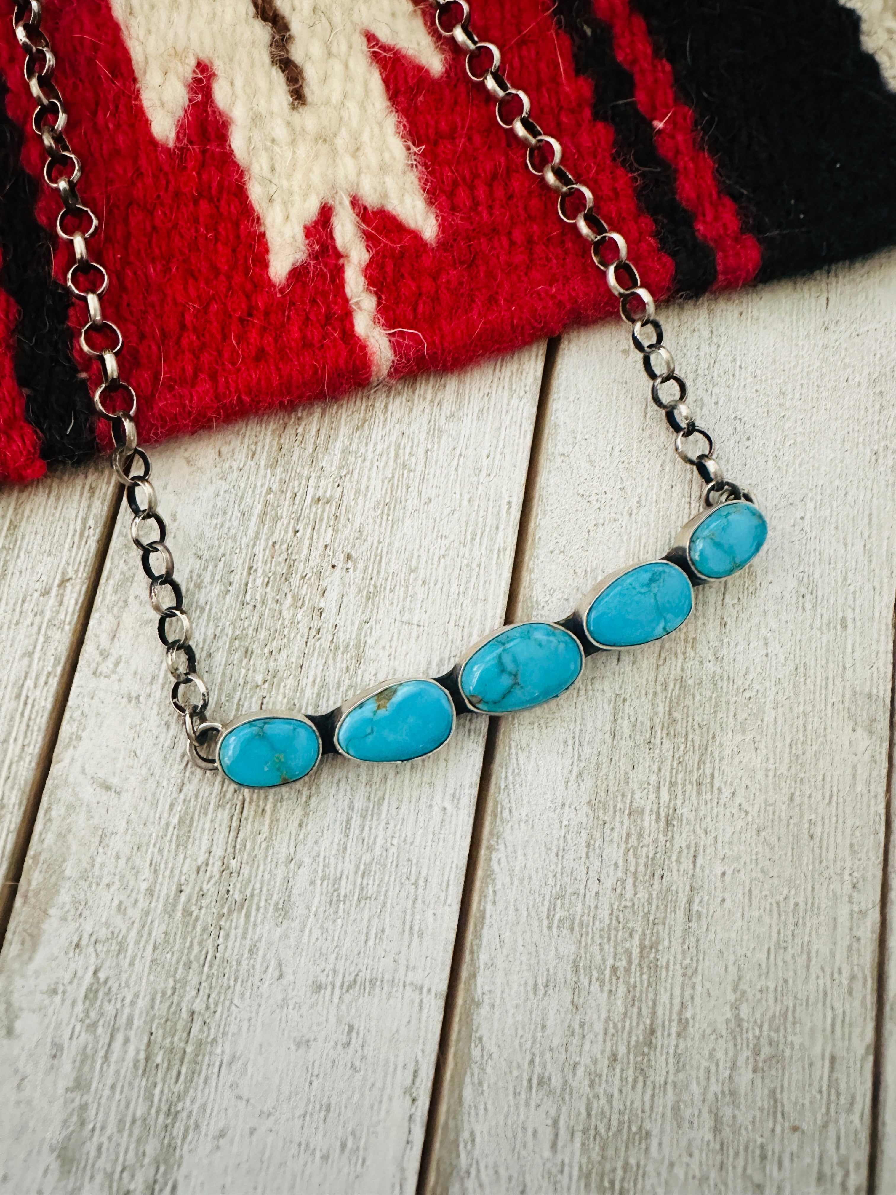 Navajo Sterling Silver & Kingman Turquoise Bar Necklace