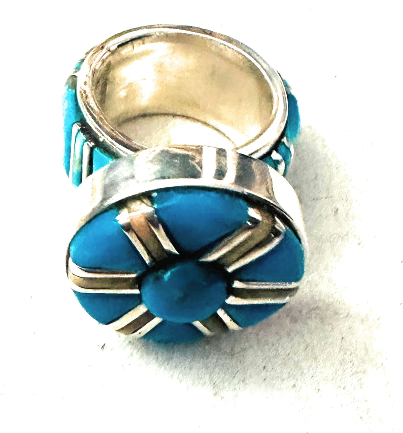 Navajo Sterling Silver, Turquoise & Opal Inlay Band Ring Size 7.5