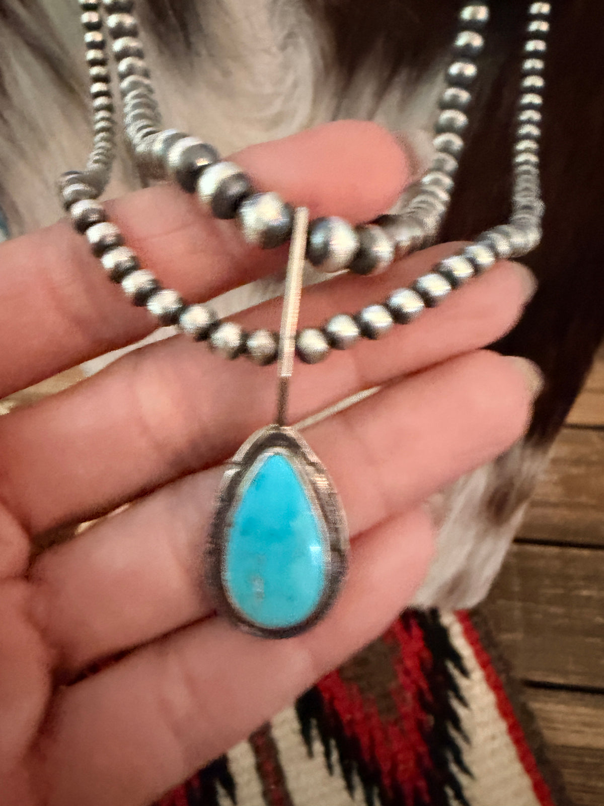 Handcrafted Turquoise & Sterling Silver Pearl 24" Beaded Necklace