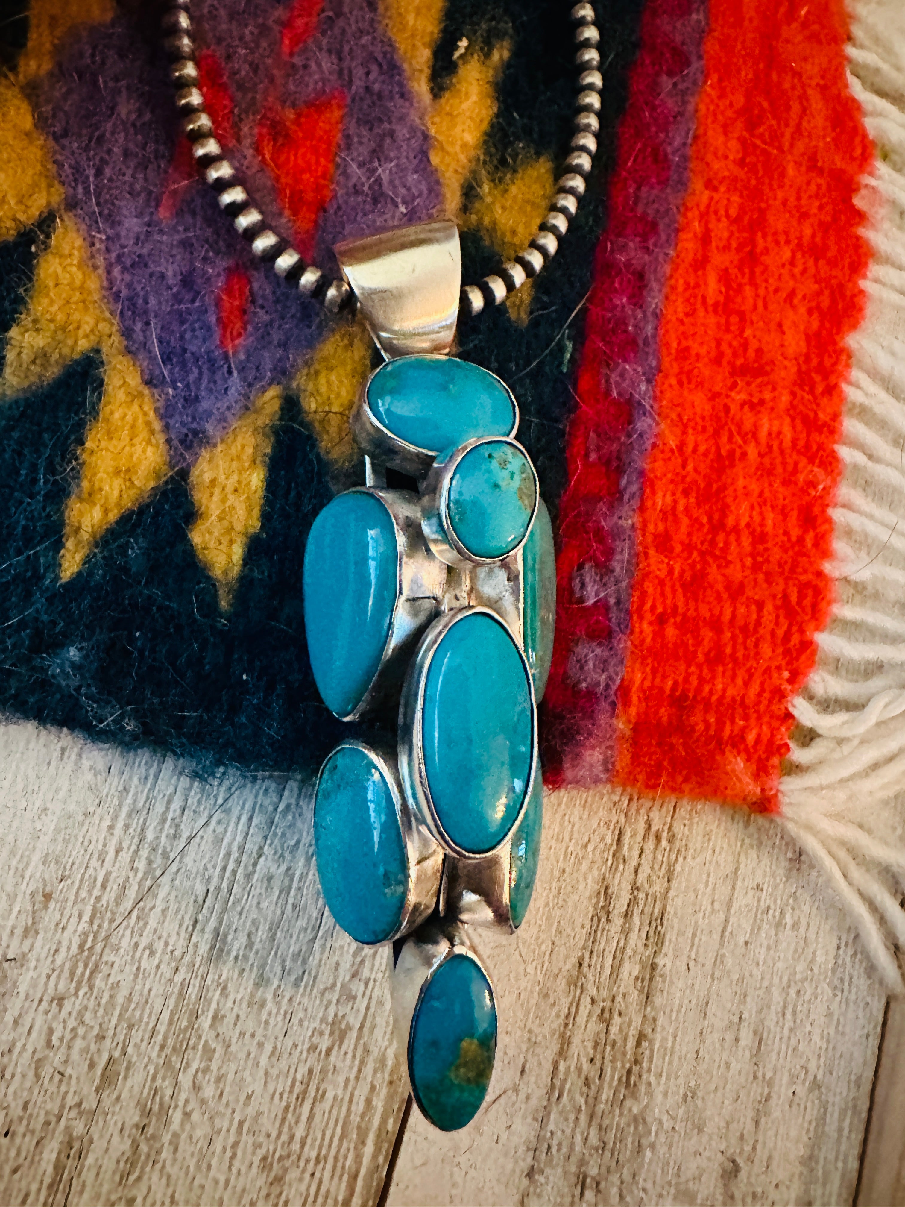 Navajo Turquoise and Sterling Silver Cluster Pendant