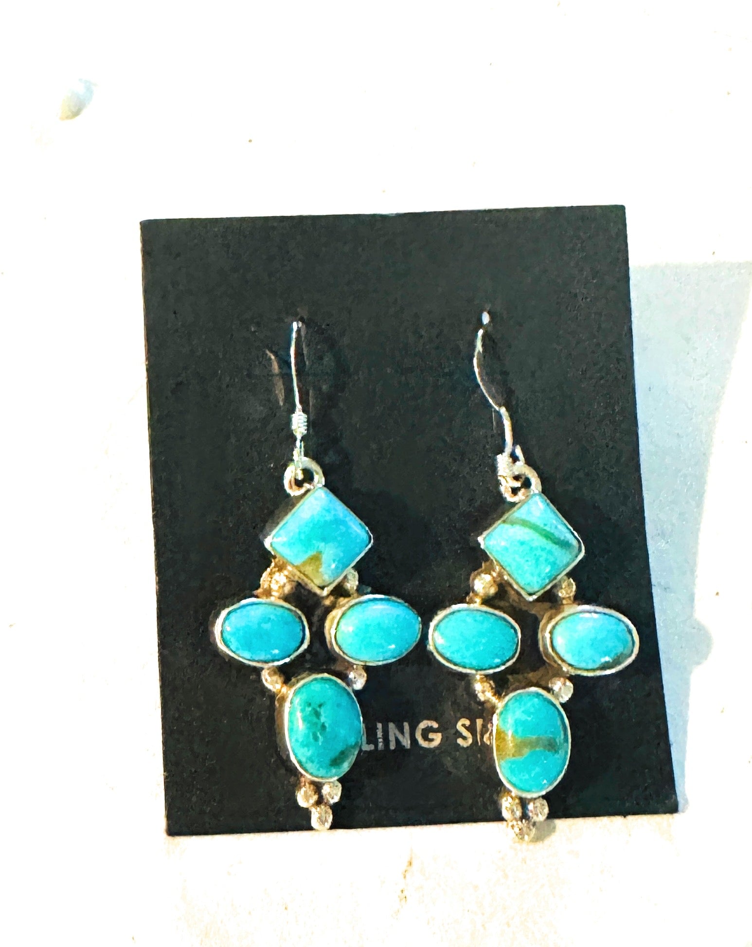 Navajo Kingman Turquoise and Sterling Silver Dangle Earrings