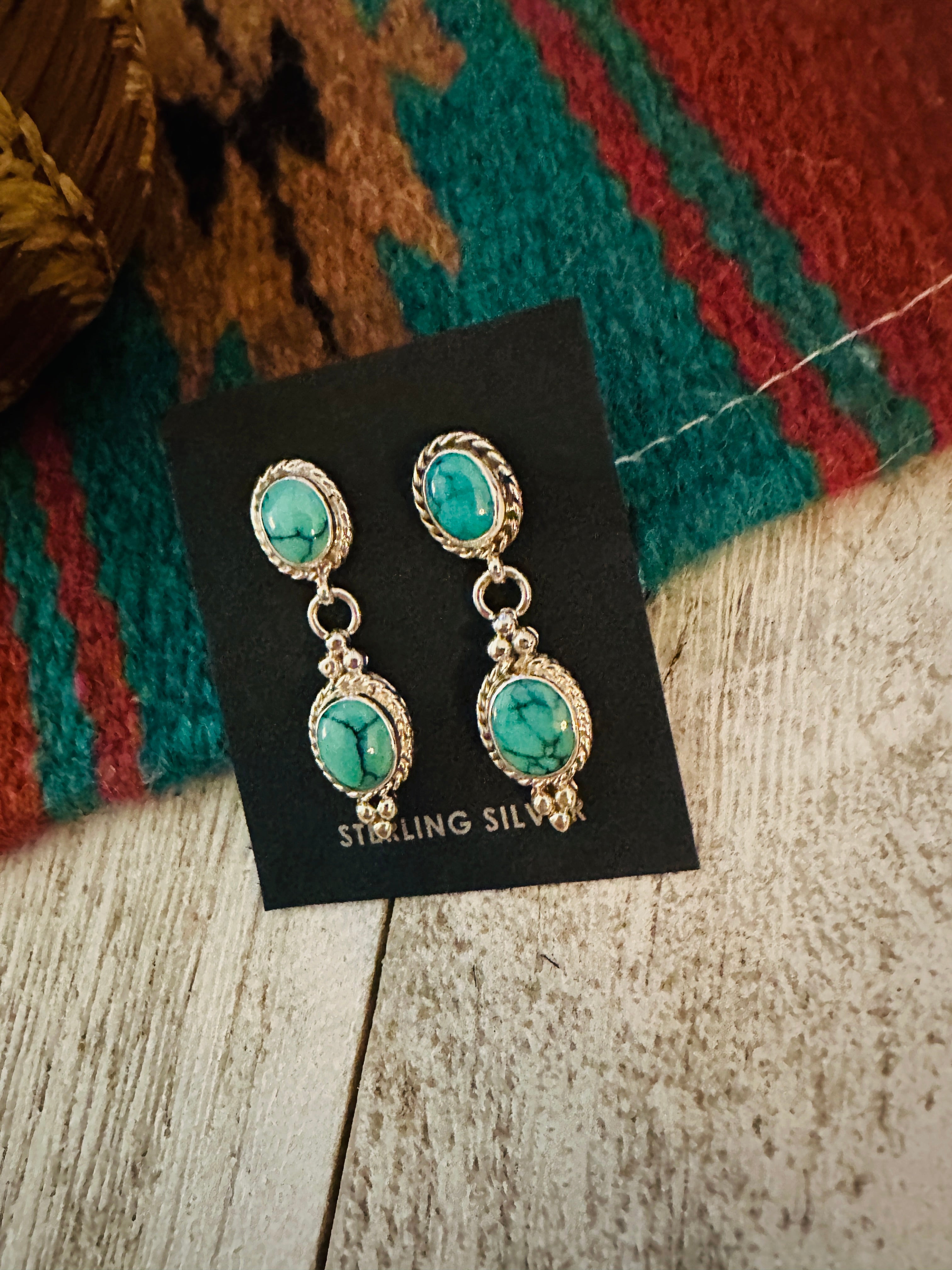 Navajo Turquoise & Sterling Silver Dangle Earrings