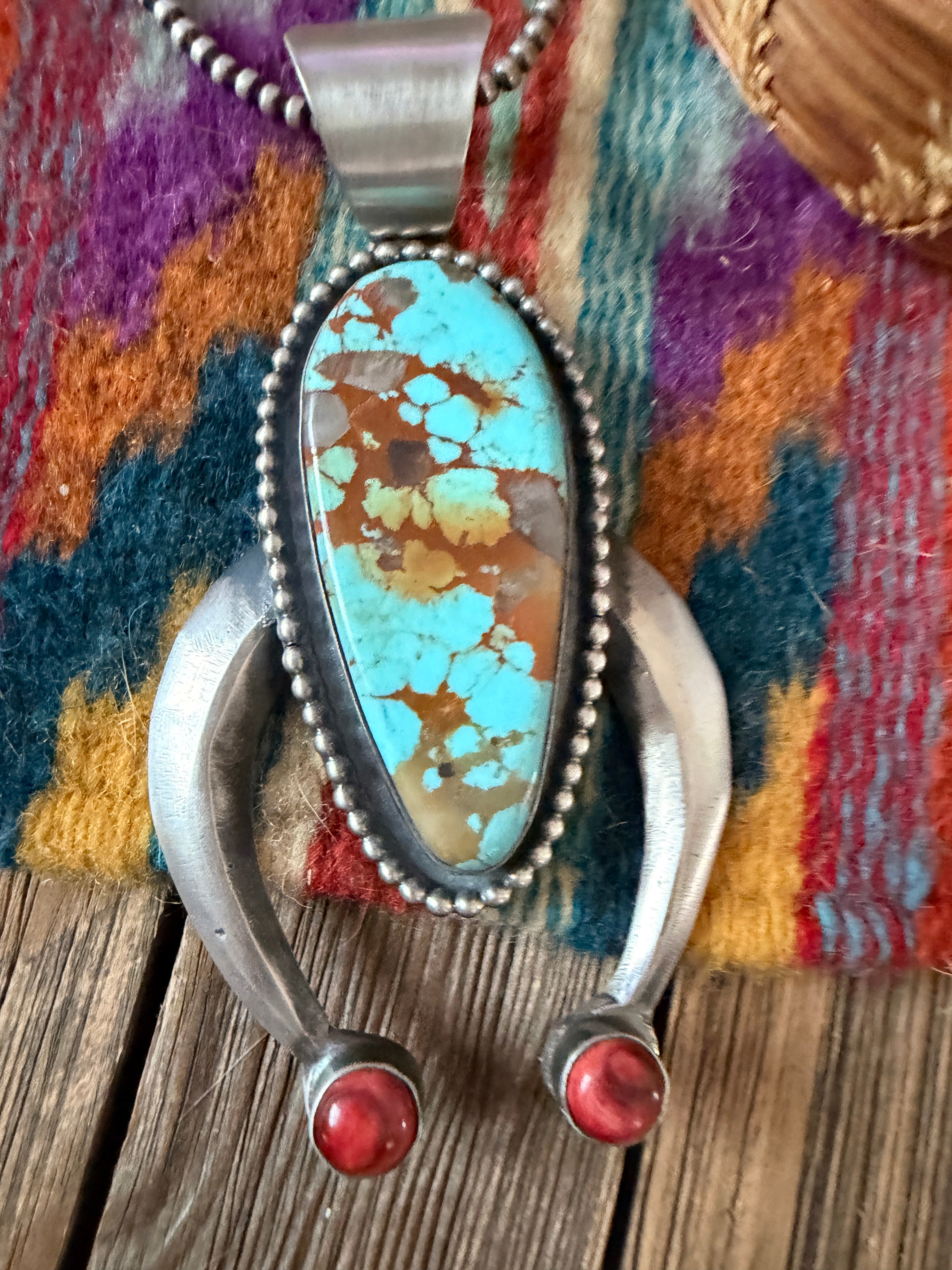 Handcrafted Sterling Silver, Number 8 Turquoise & Spiny Naja Pendant by Chimney Butte