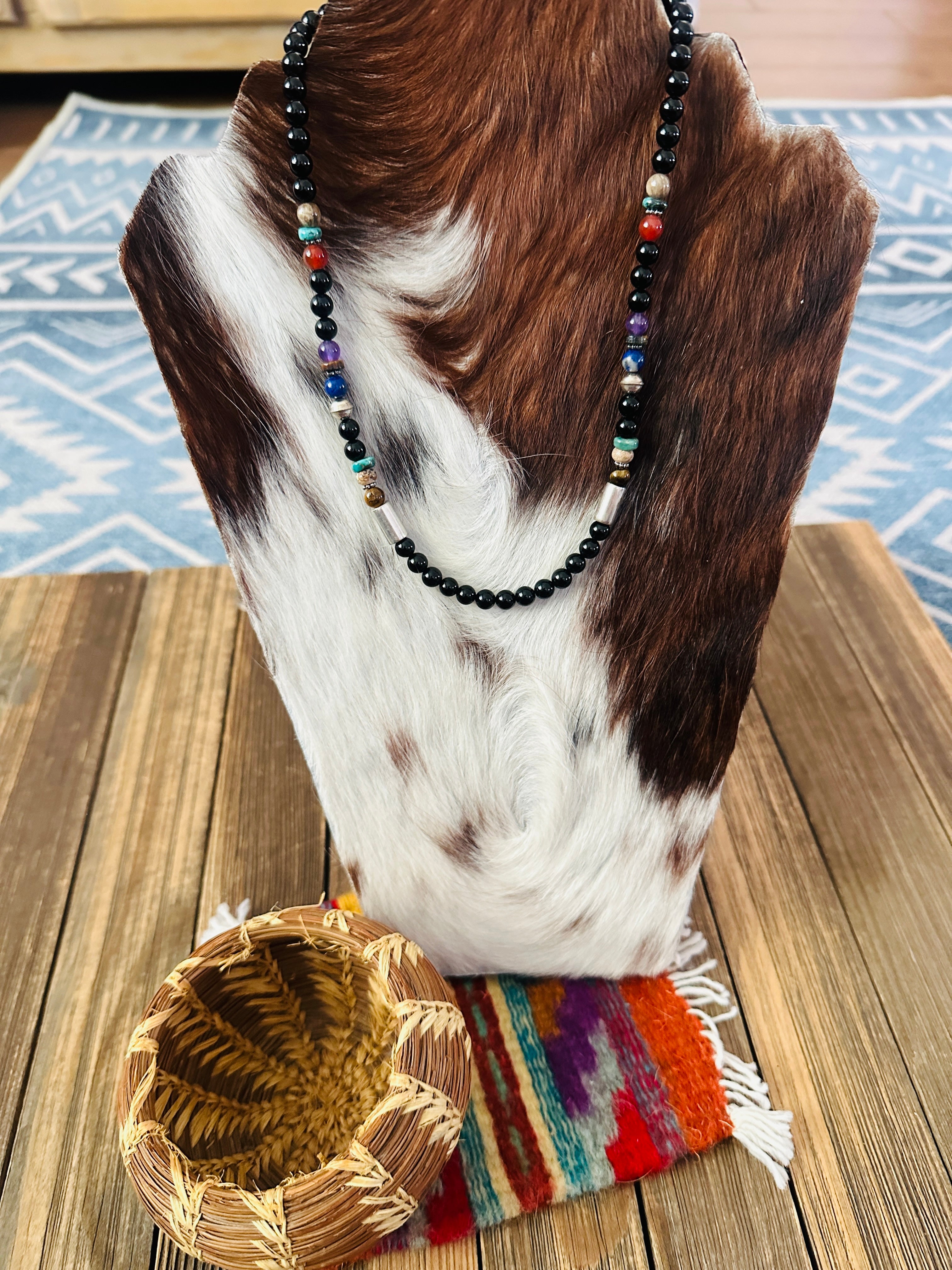 Handcrafted Multi Stone & Sterling Silver Beaded 18” Necklace by T & R Singer