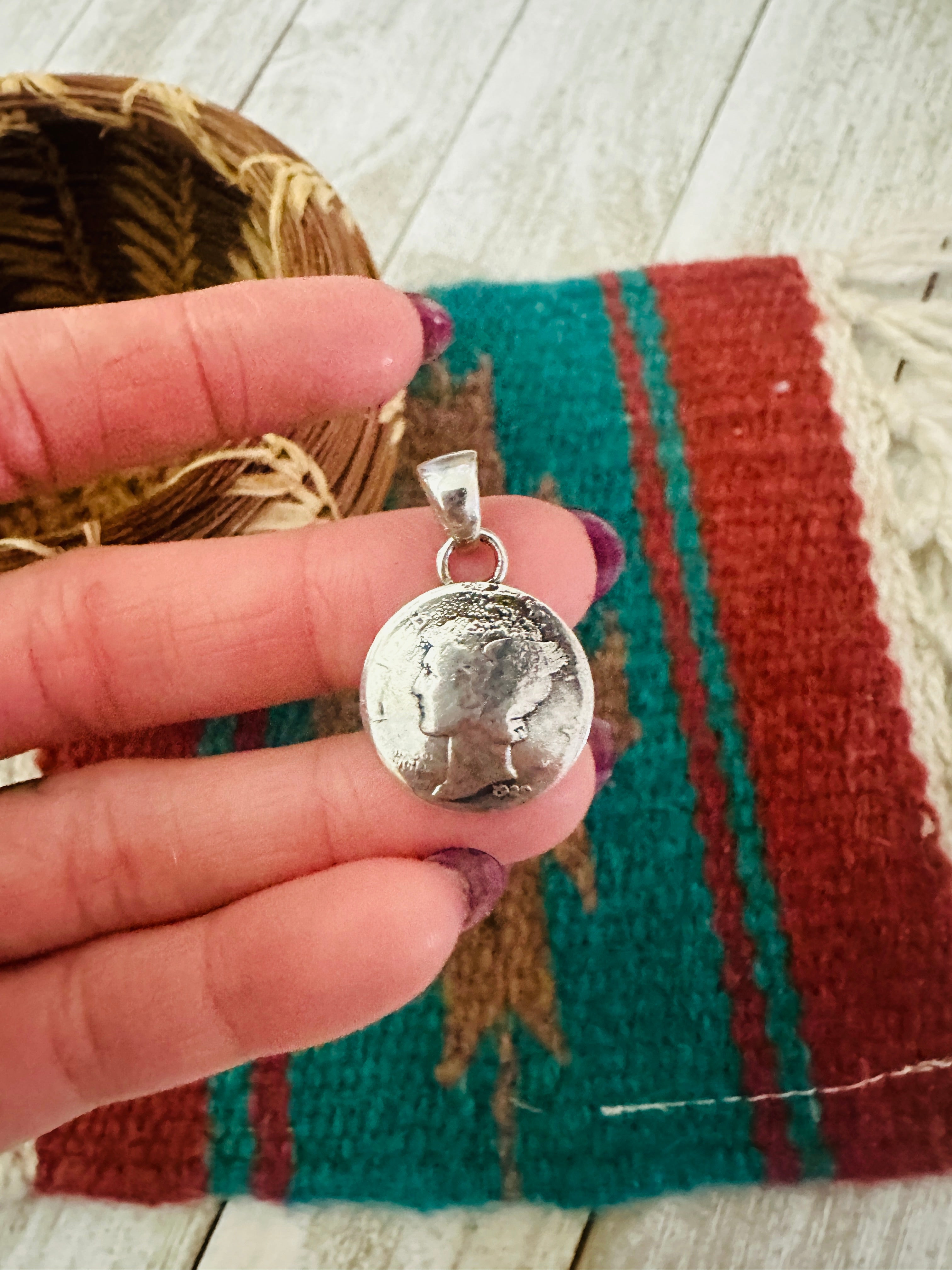 Navajo Sterling Silver  Liberty Dime Pendant