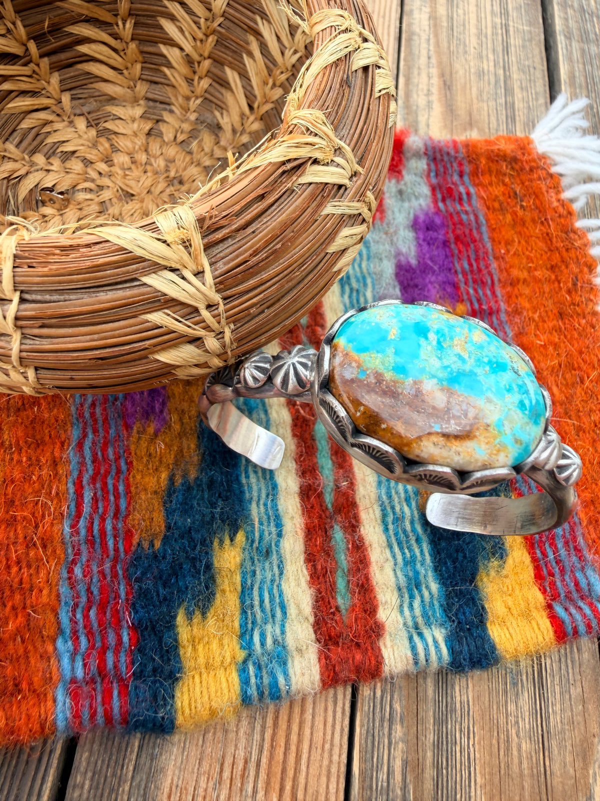 Handcrafted Turquoise & Sterling Silver Cuff Bracelet by Charles Johnson
