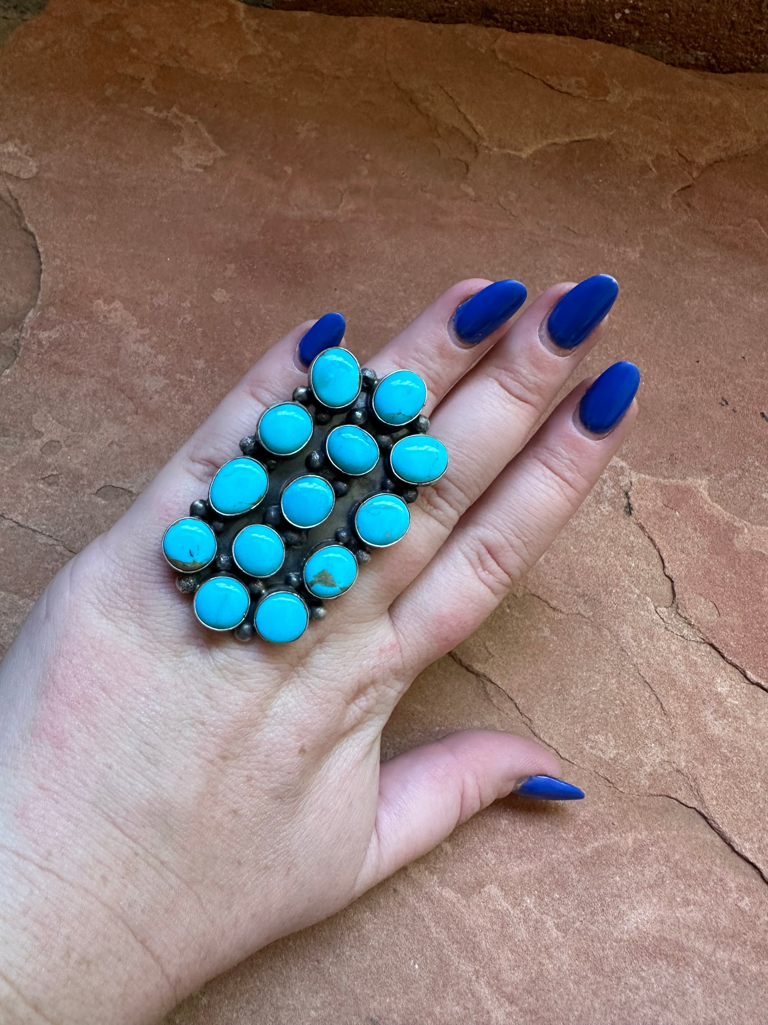 Navajo Turquoise & Sterling Silver Ring Signed Sheila