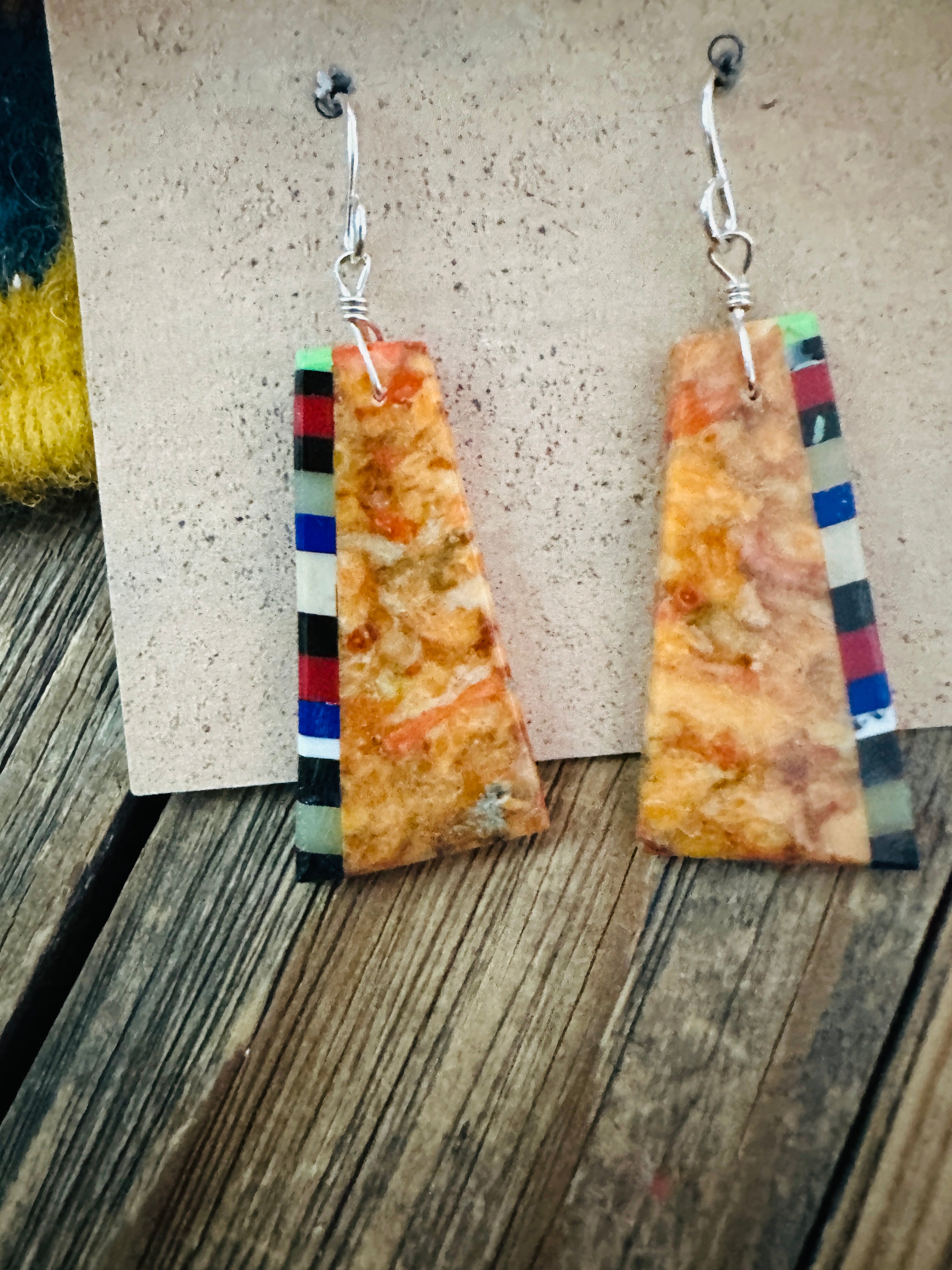 Handcrafted Multi Stone Inlay Slab Dangle Earrings