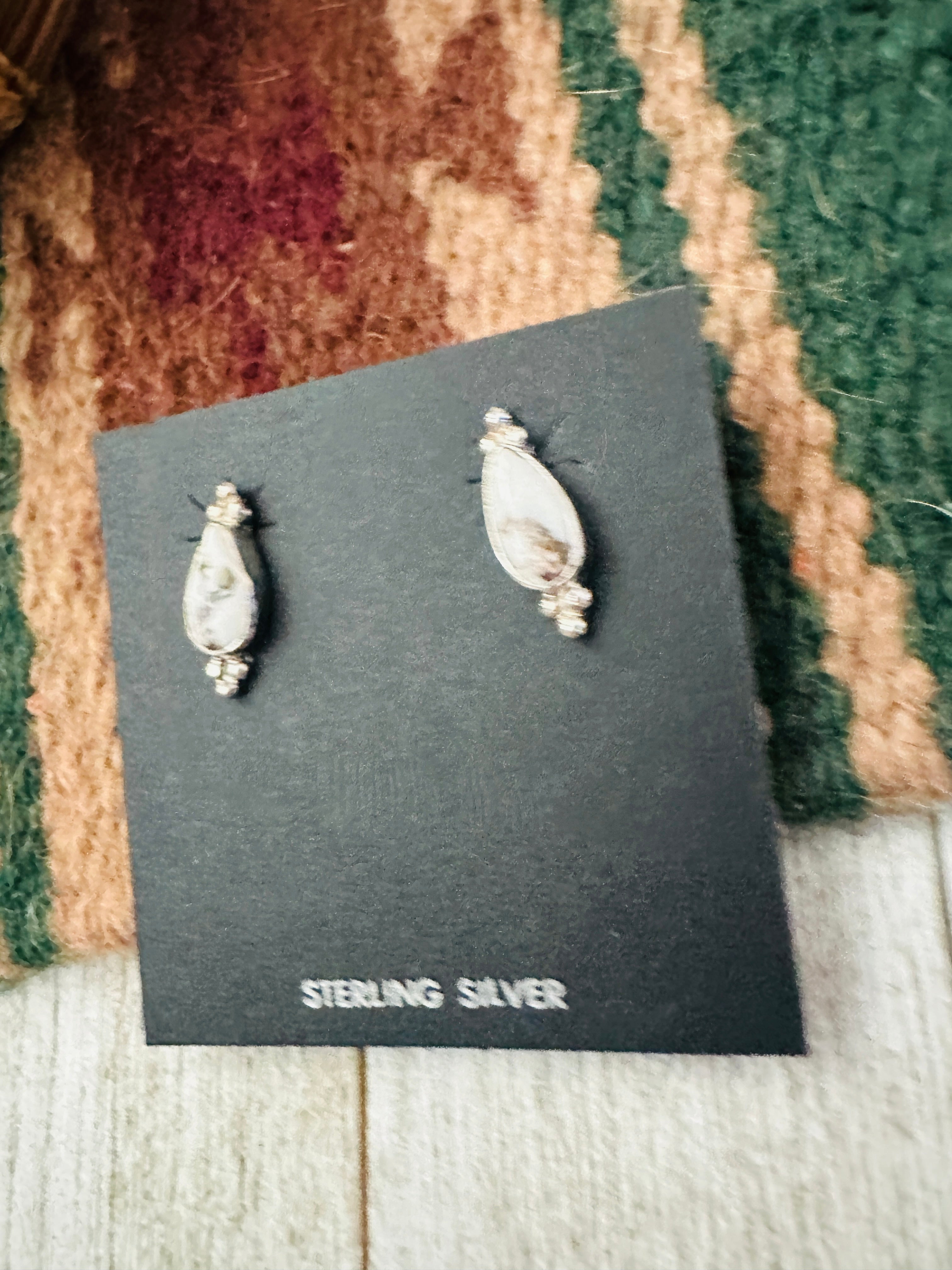 Navajo White Buffalo and Sterling Silver Stud Earrings