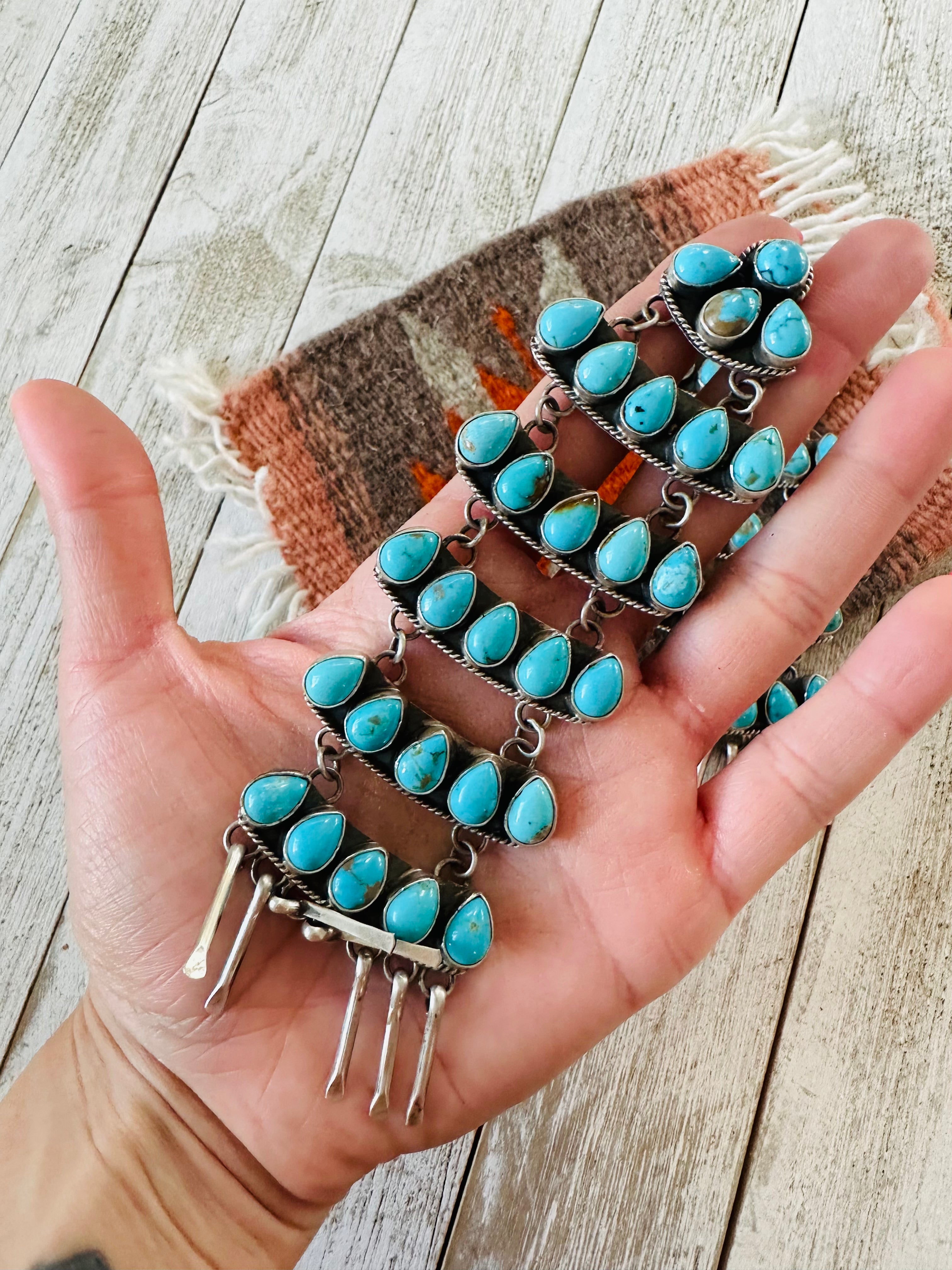 Navajo Turquoise & Sterling Silver Chandelier Dangle Earrings