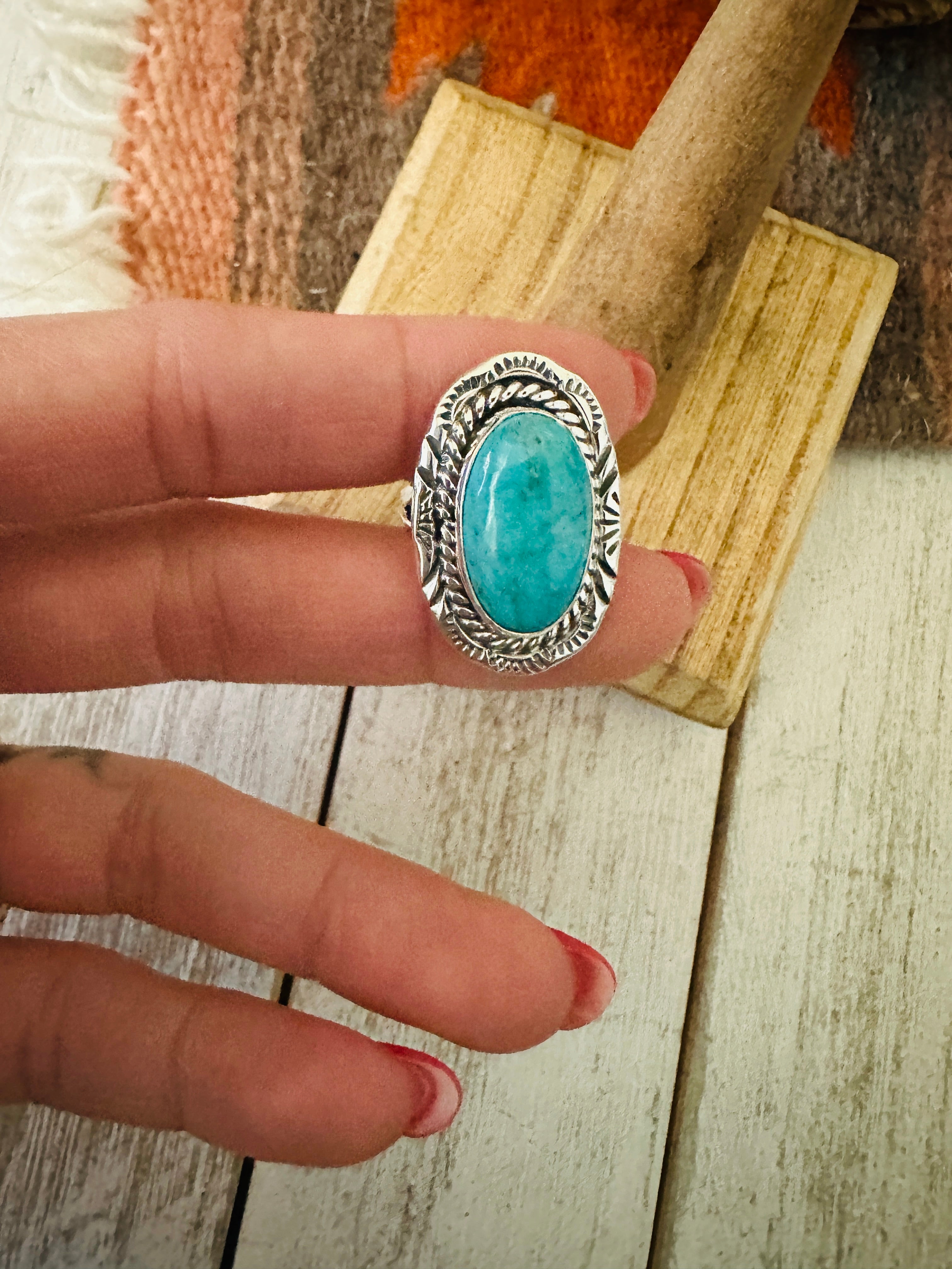 Navajo Kingman Turquoise & Sterling Silver Ring Size 6