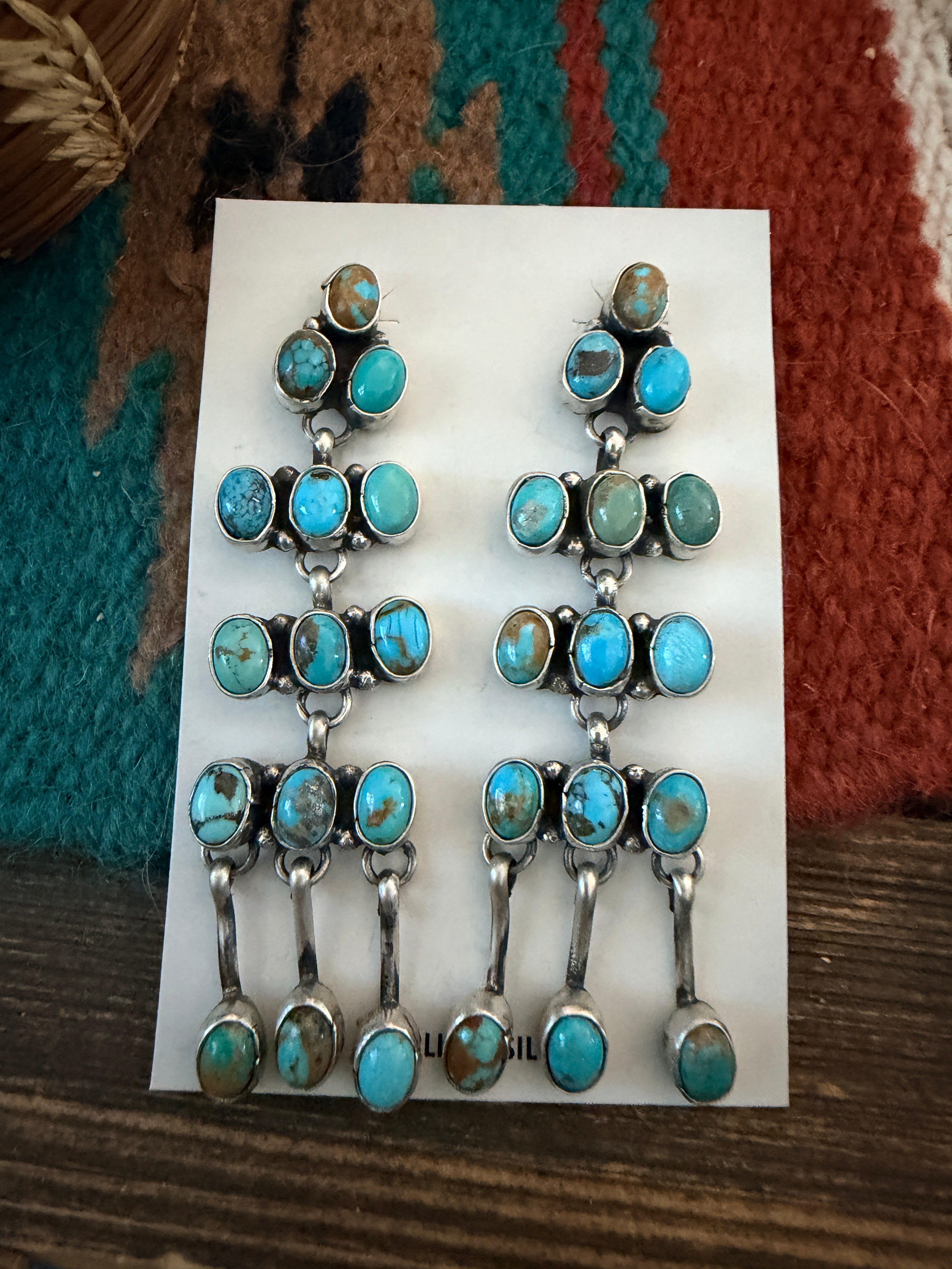 Handcrafted Turquoise & Sterling Silver Chandelier Dangle Earrings by Marcella James