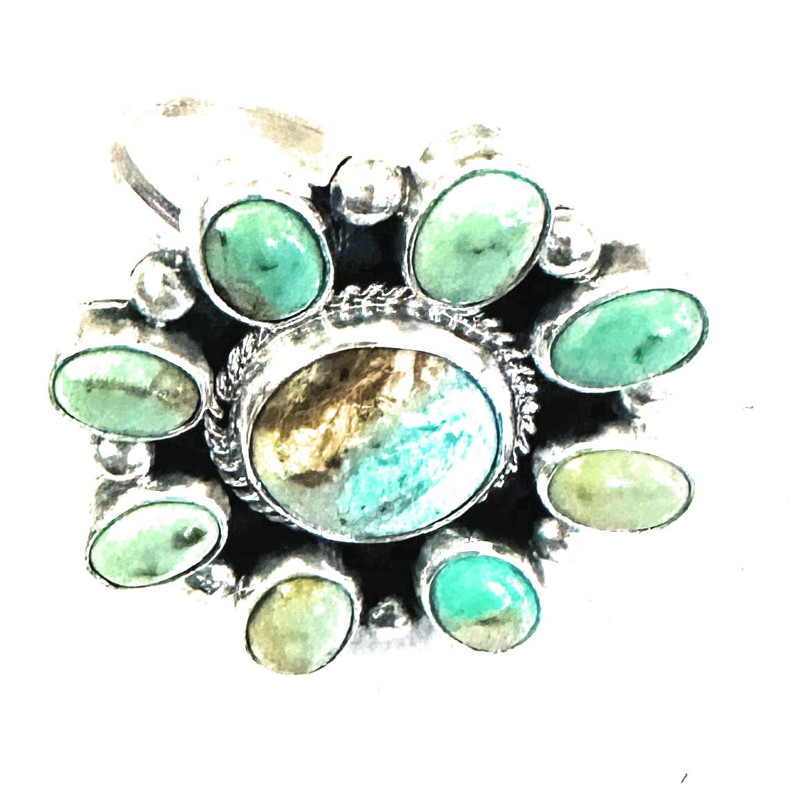 Navajo Sterling Silver & Turquoise Cluster Adjustable Ring