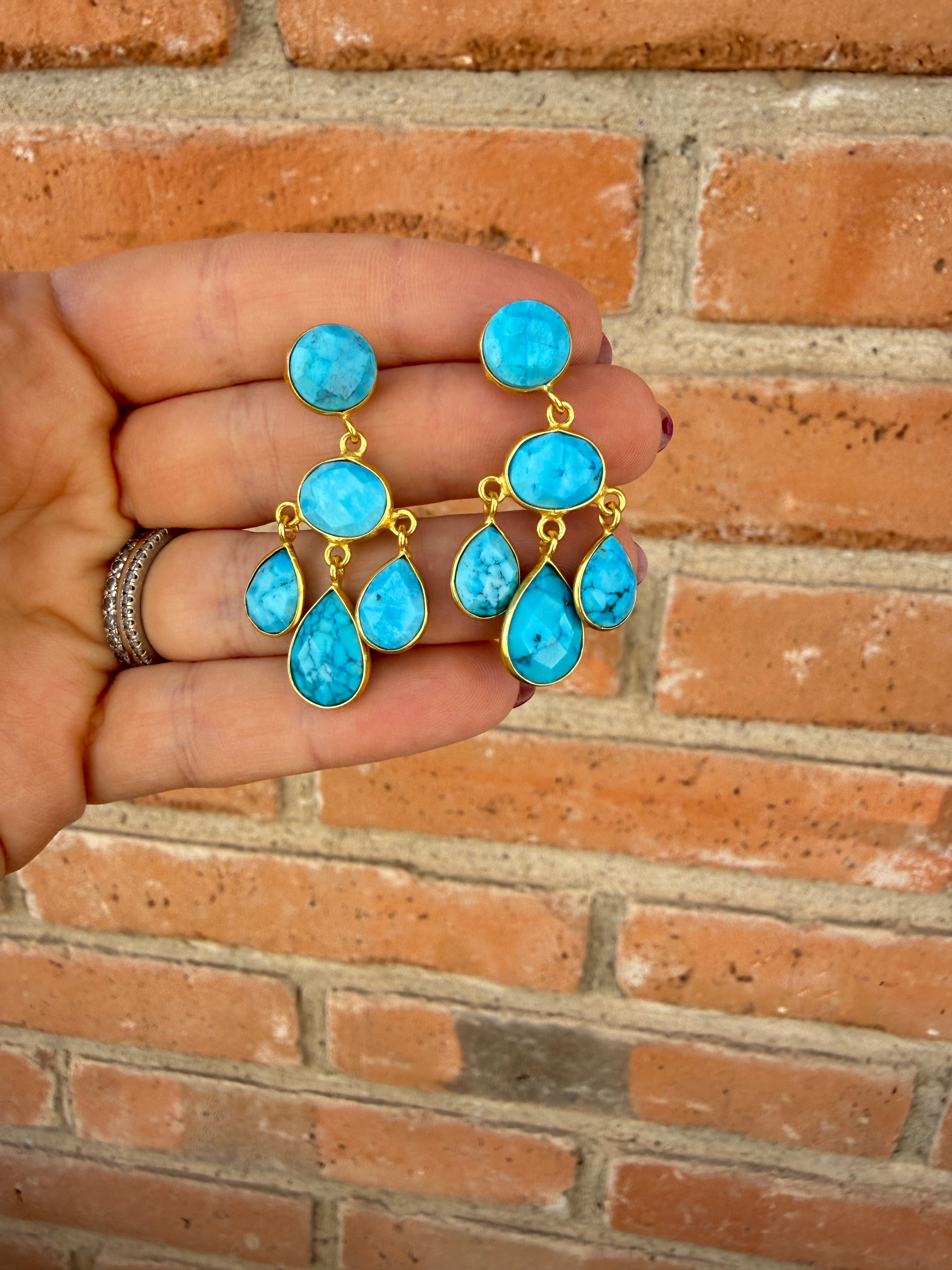 “The Golden Collection” WESTERN SKIES Handmade Gold Plated Sterling Silver & Natural Turquoise Earrings
