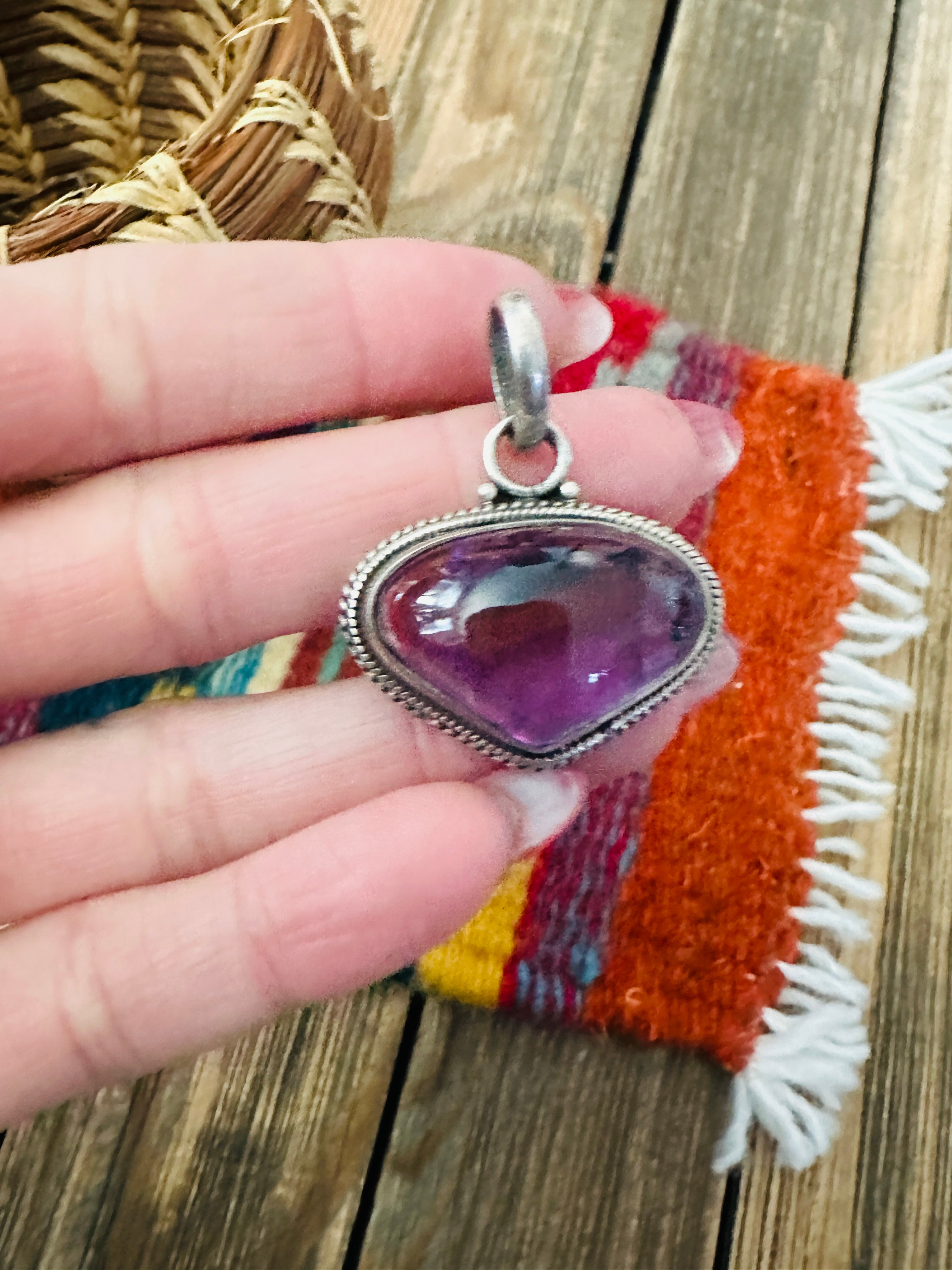 Handcrafted Old Pawn Sterling Silver & Amethyst Pendant