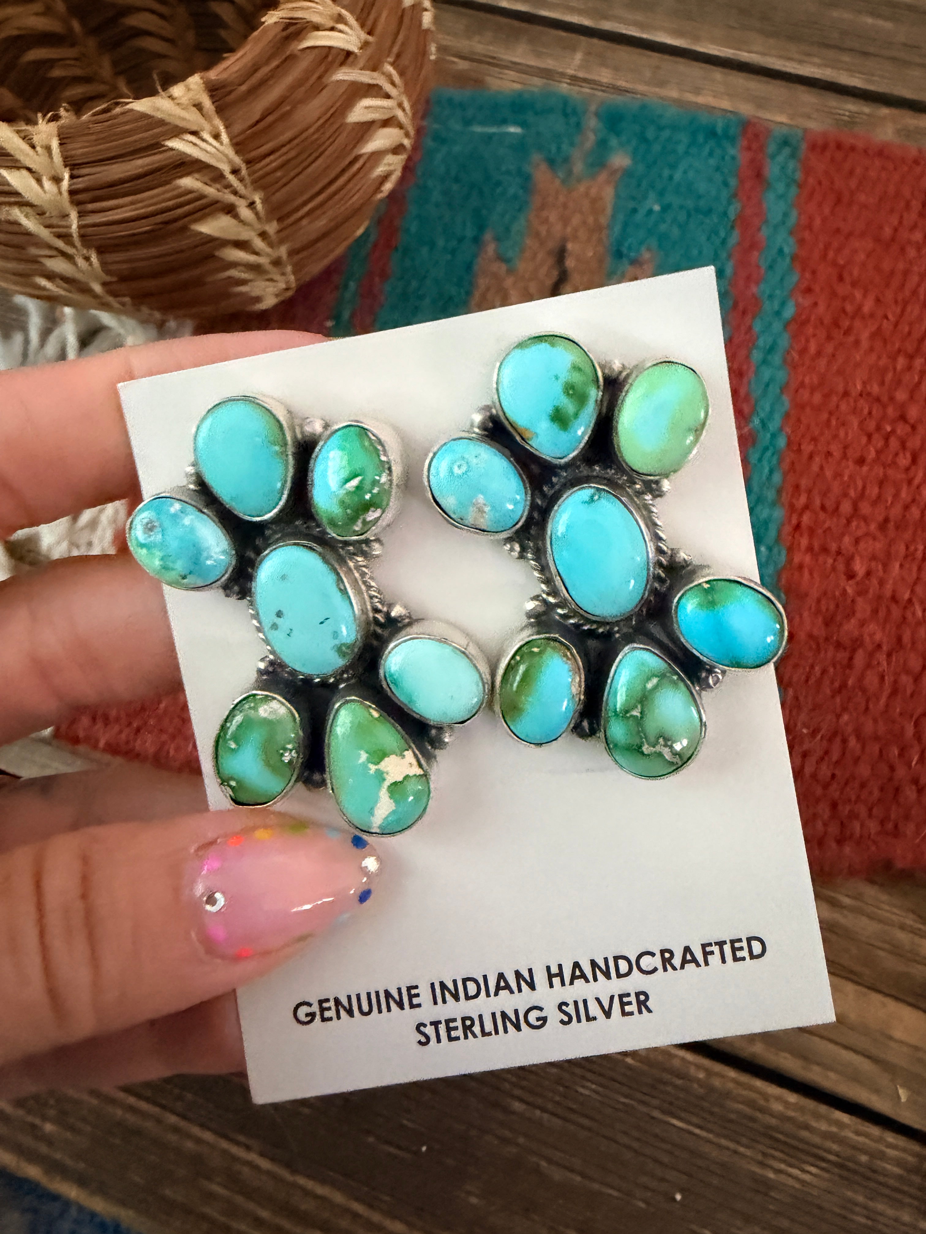 Handcrafted Sonoran Mountain Turquoise & Sterling Silver Cluster Post Earrings