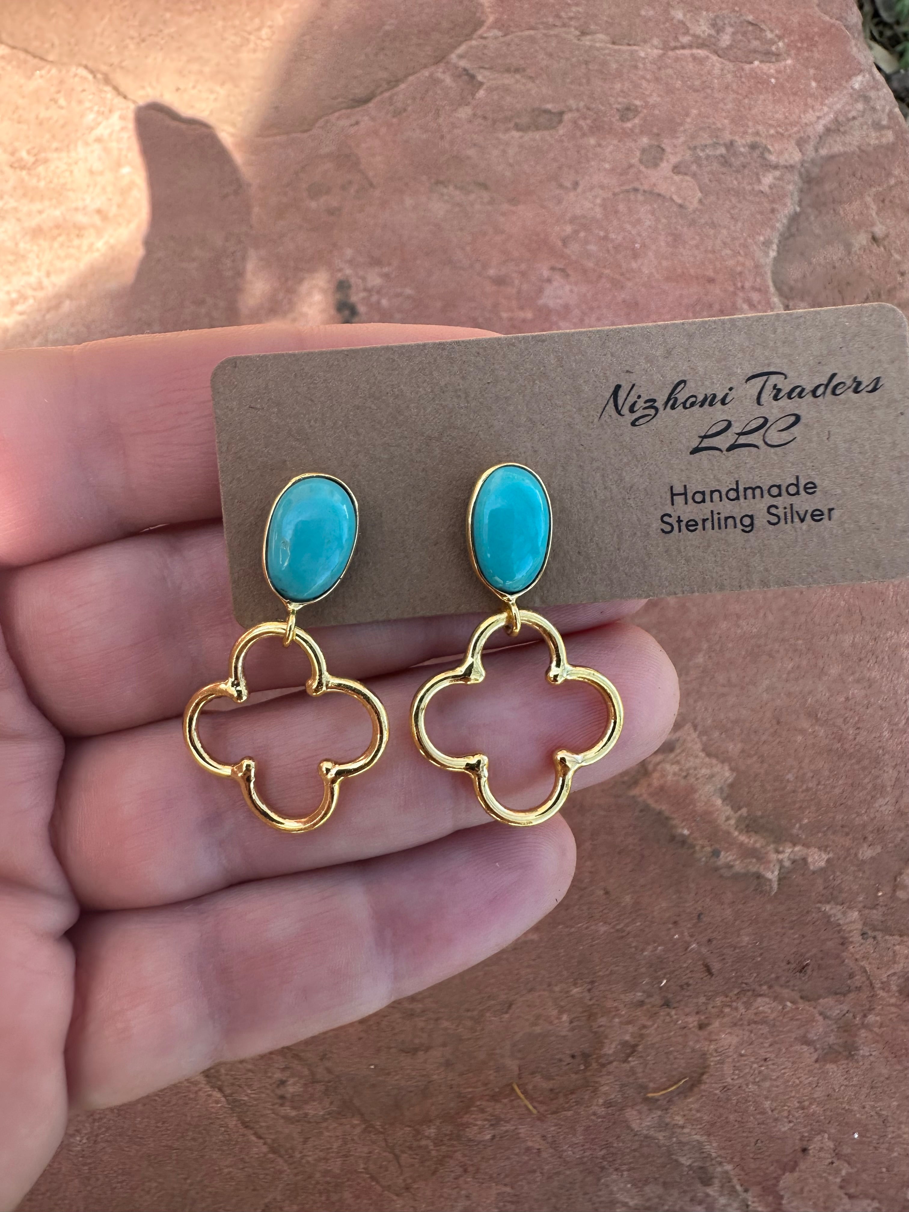 “The Golden Collection” SPRINGTIME Natural Turquoise Handmade 14k Gold Plated Earrings