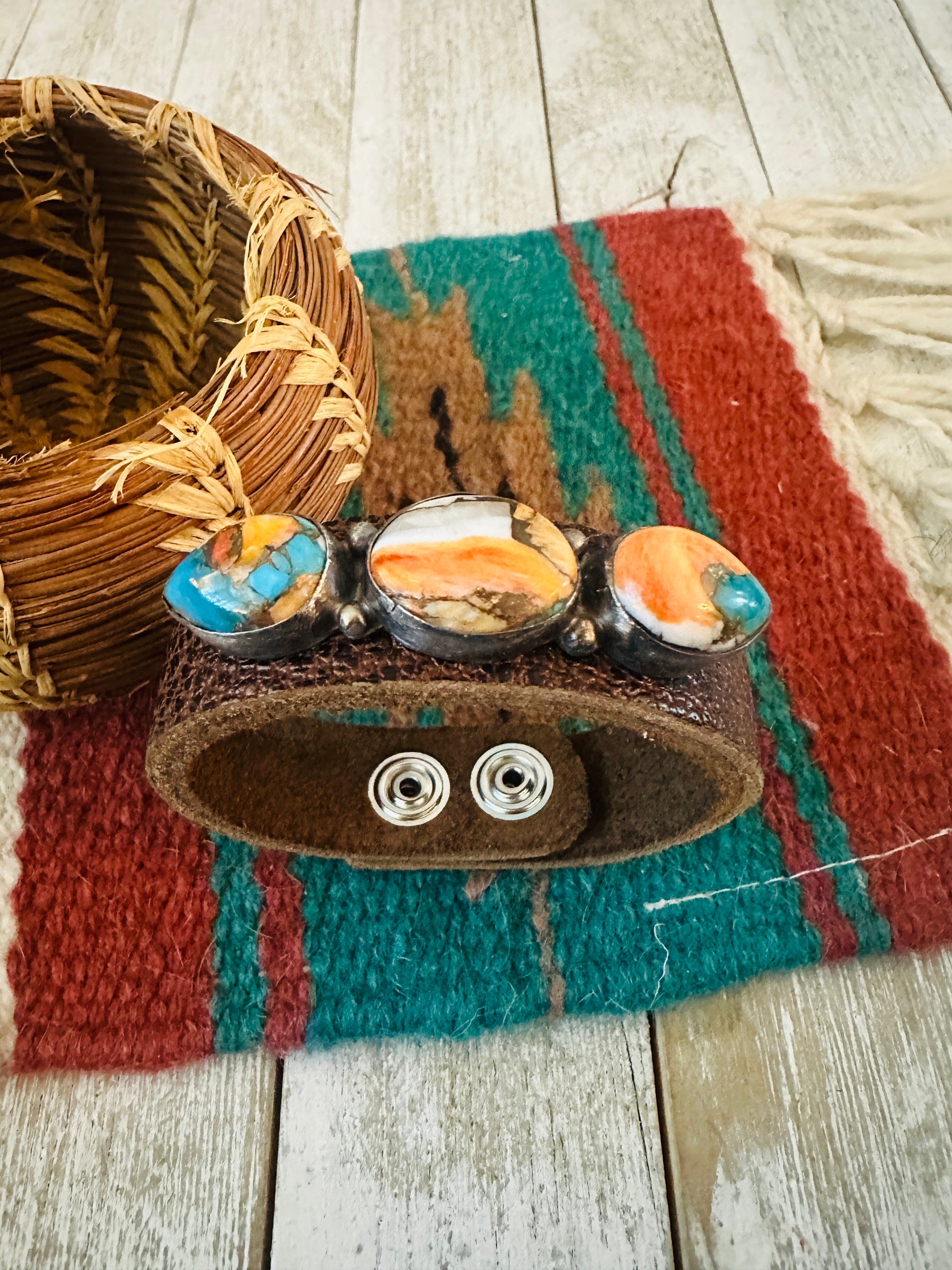 Handcrafted Spice & Sterling Silver Leather Bracelet