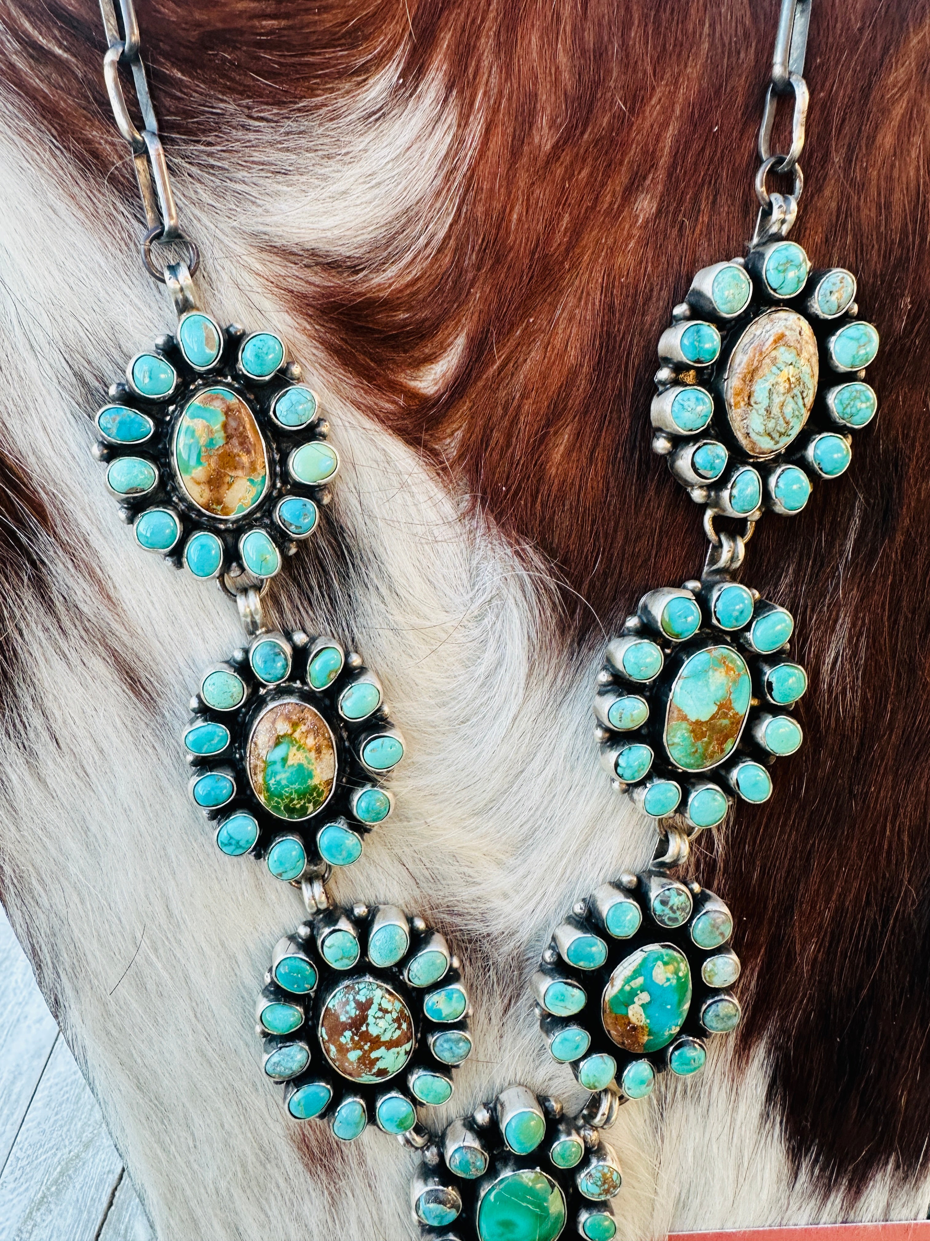 Handcrafted Royston Turquoise & Sterling Silver Necklace and Earring Set by Sheila Becenti