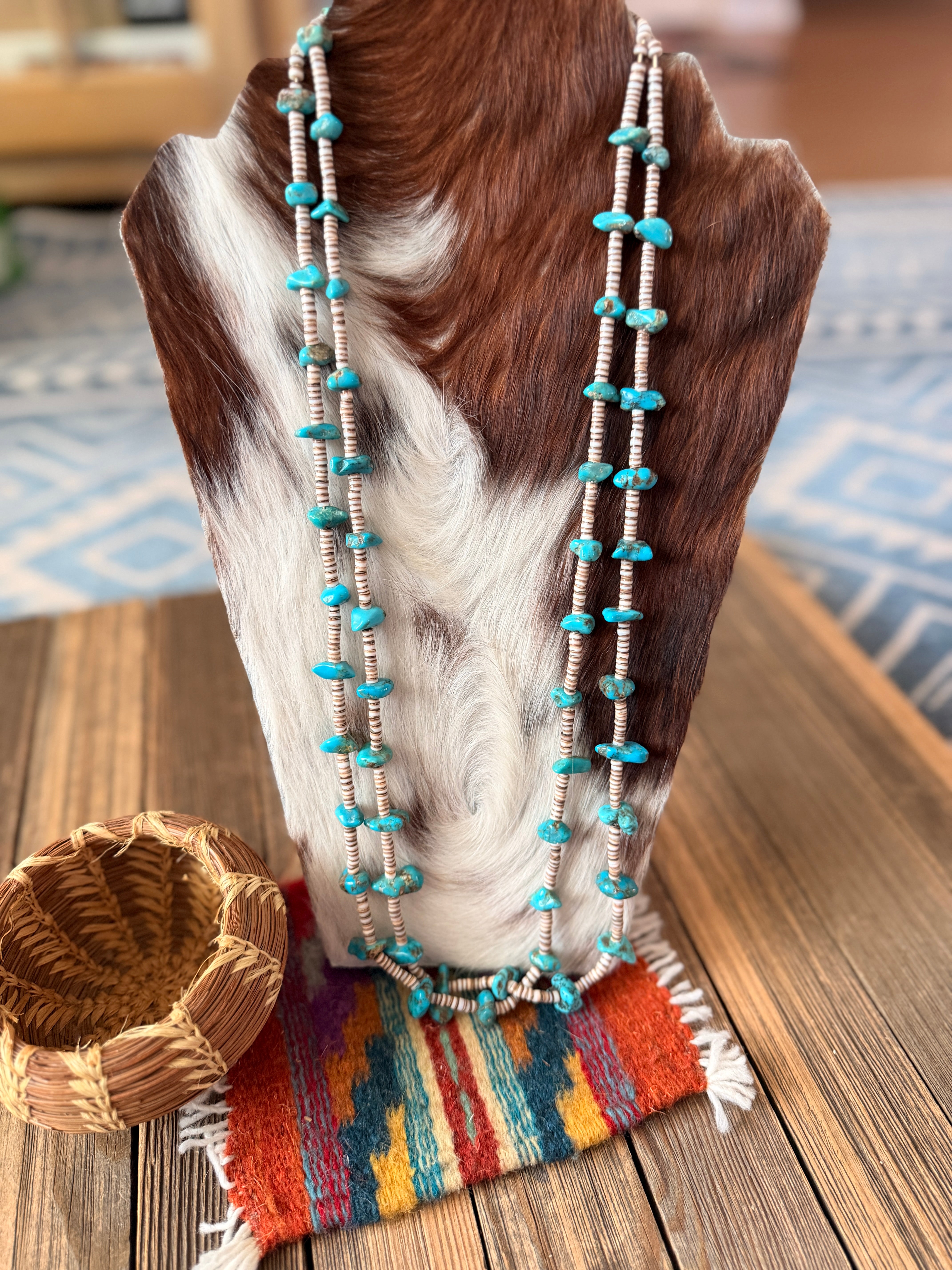 Old Pawn Handcrafted Turquoise & Heishi Beaded 30” Necklace