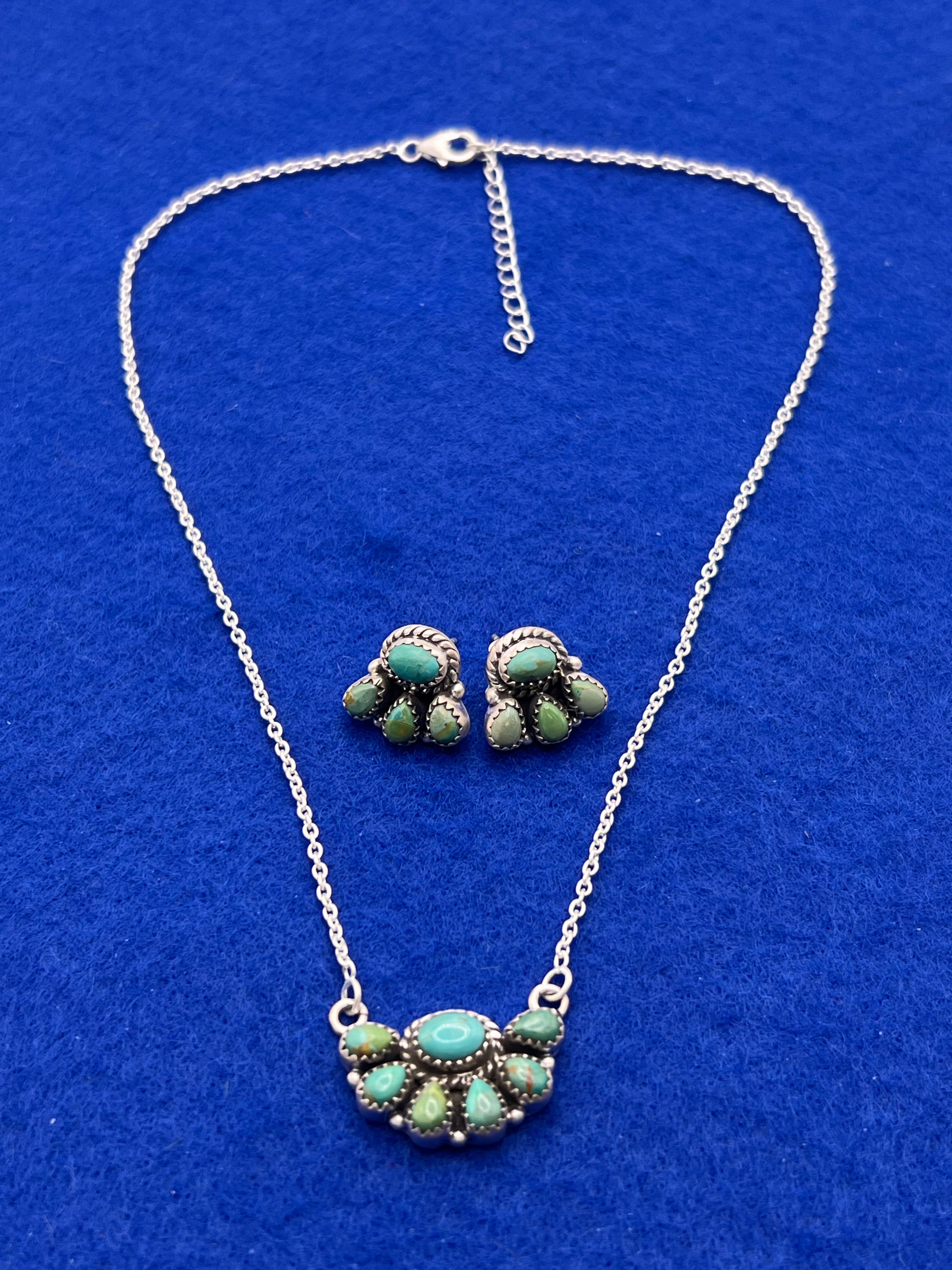 Handmade Turquoise Necklace & Earrings Sterling Silver Set