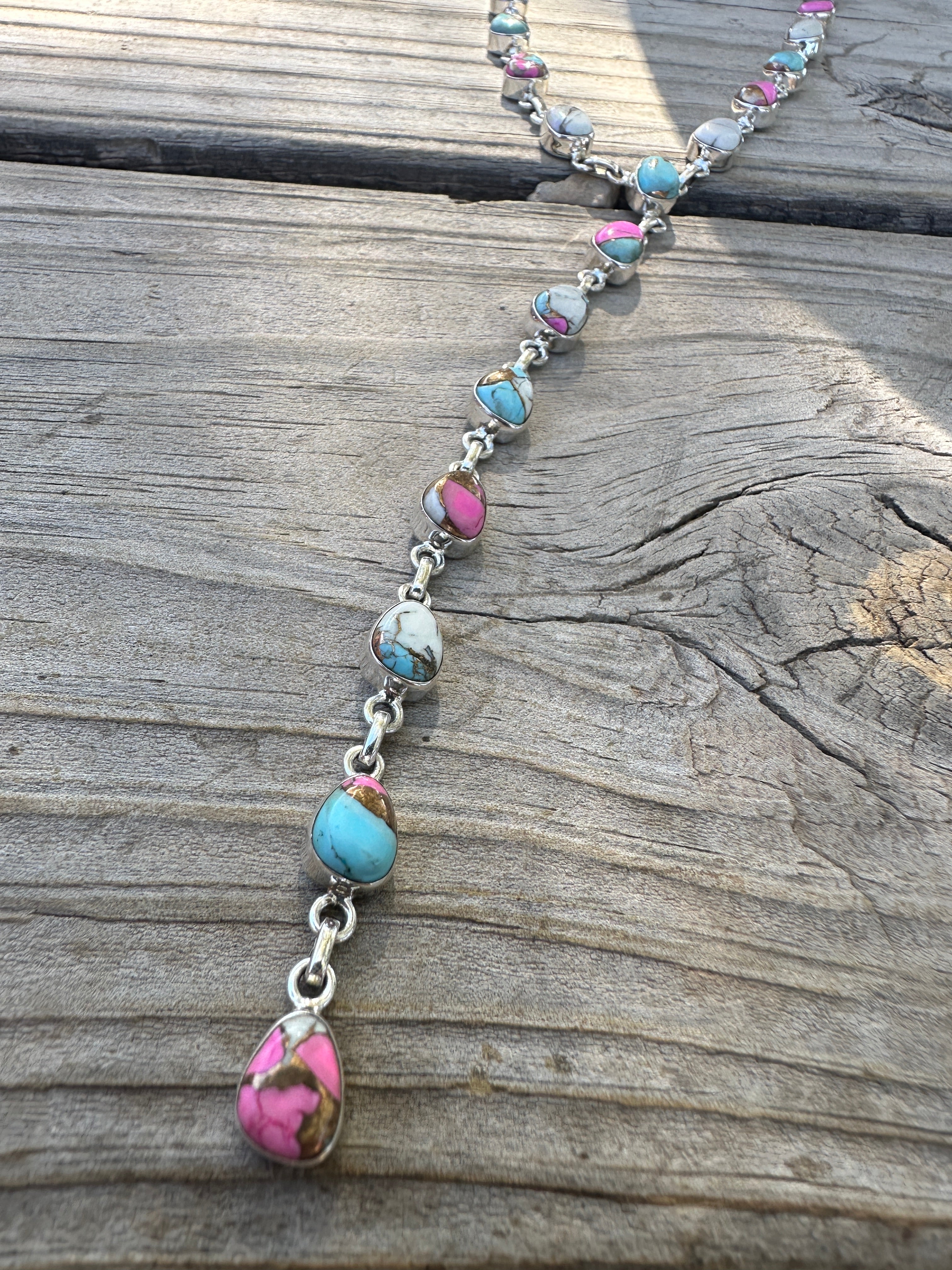 Handmade Cotton Candy Sterling Silver Lariat Necklace