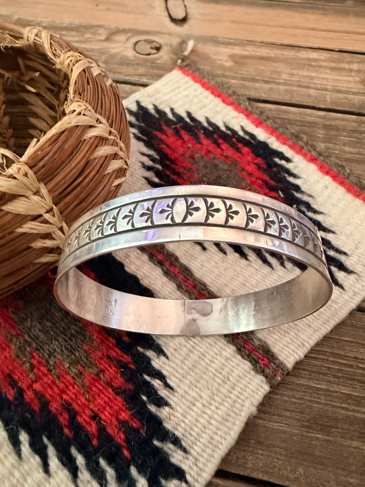 Handcrafted Sterling Silver Stamped Bangle Bracelet