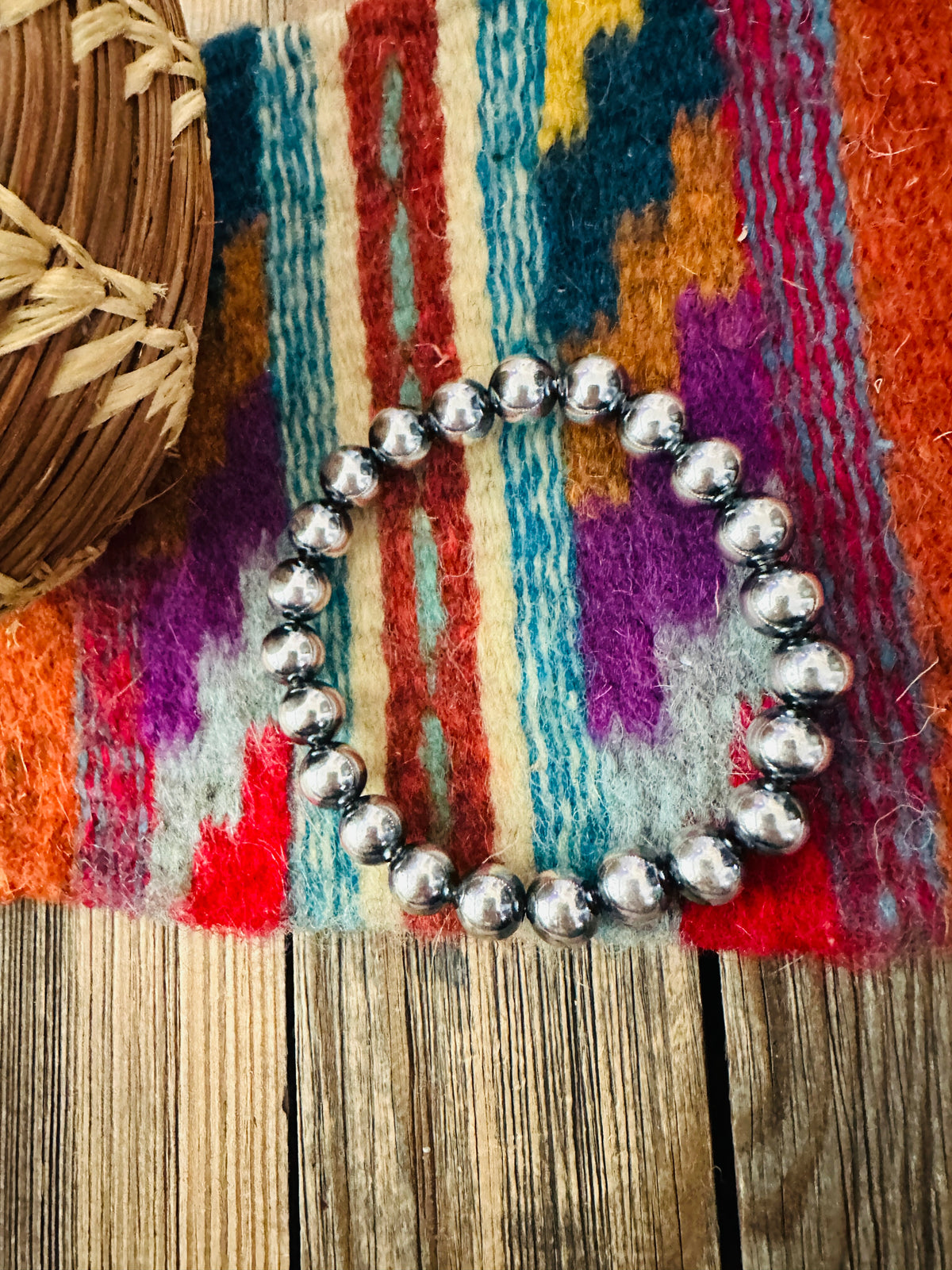 Handcrafted 8mm Sterling Silver Pearl Beaded Stretch Bracelet