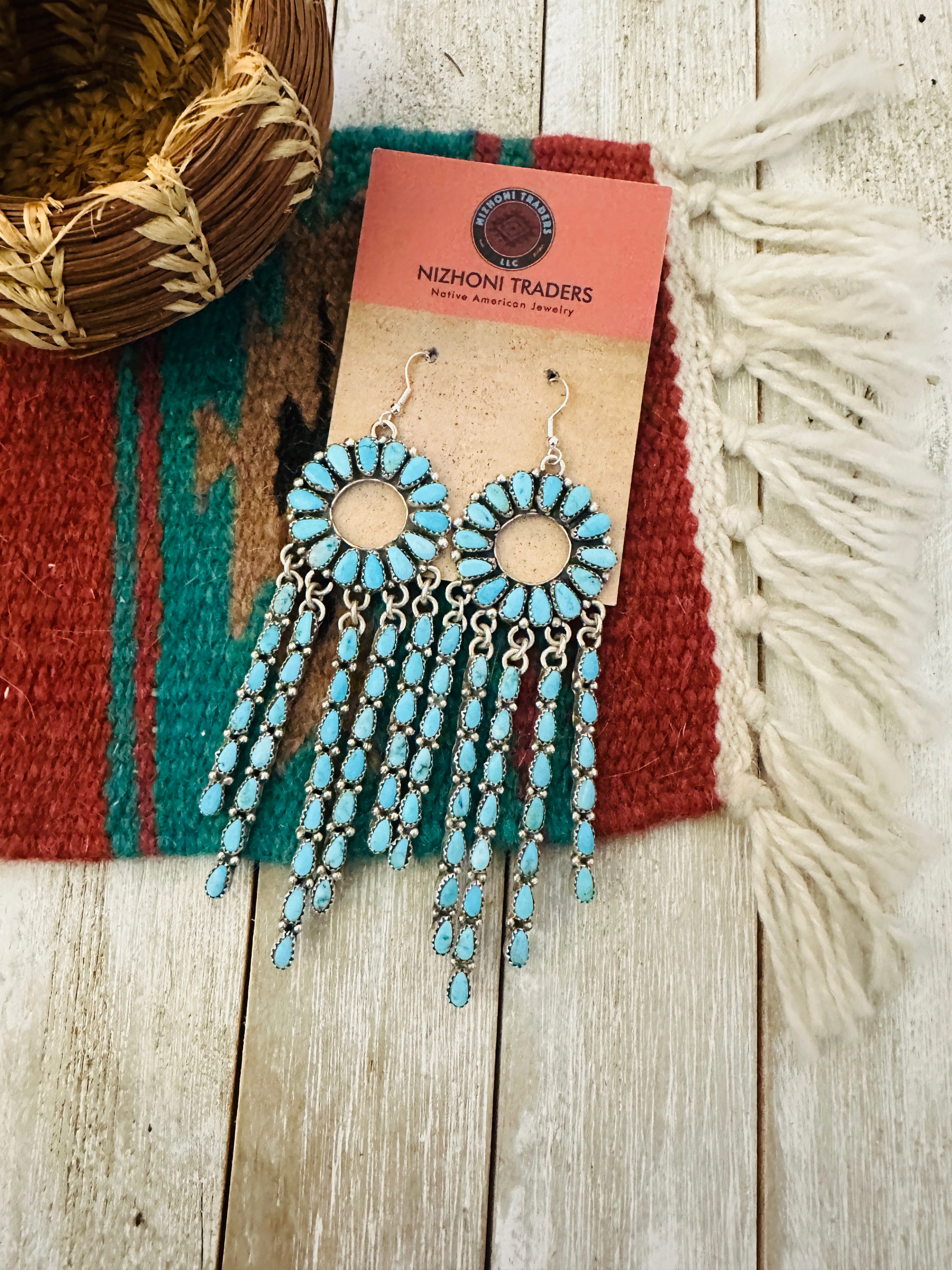 Handcrafted Turquoise and Sterling Silver Cluster Dangle Earrings by Juliana Williams