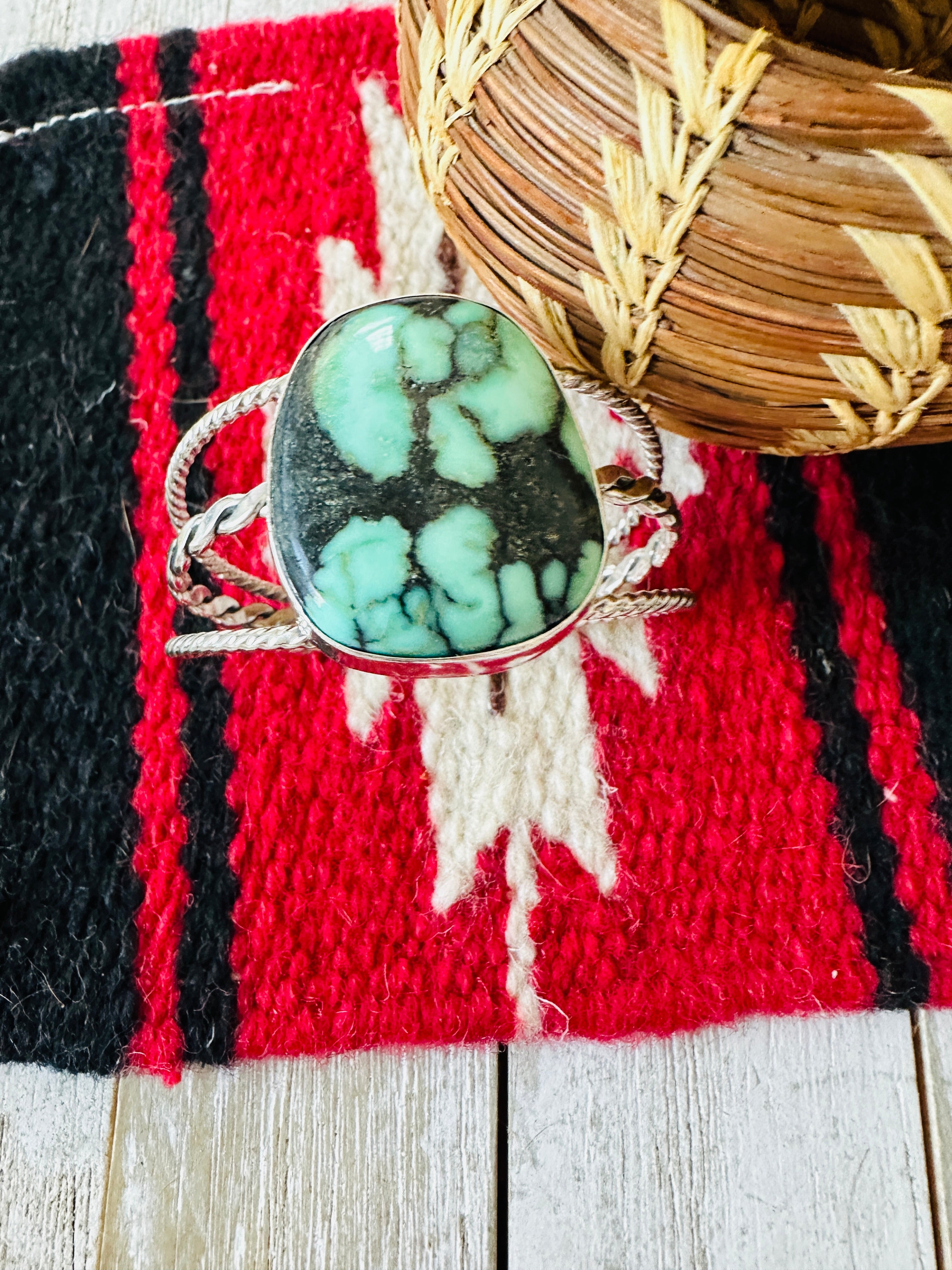 Navajo New Lander Turquoise & Sterling Silver Cuff Bracelet