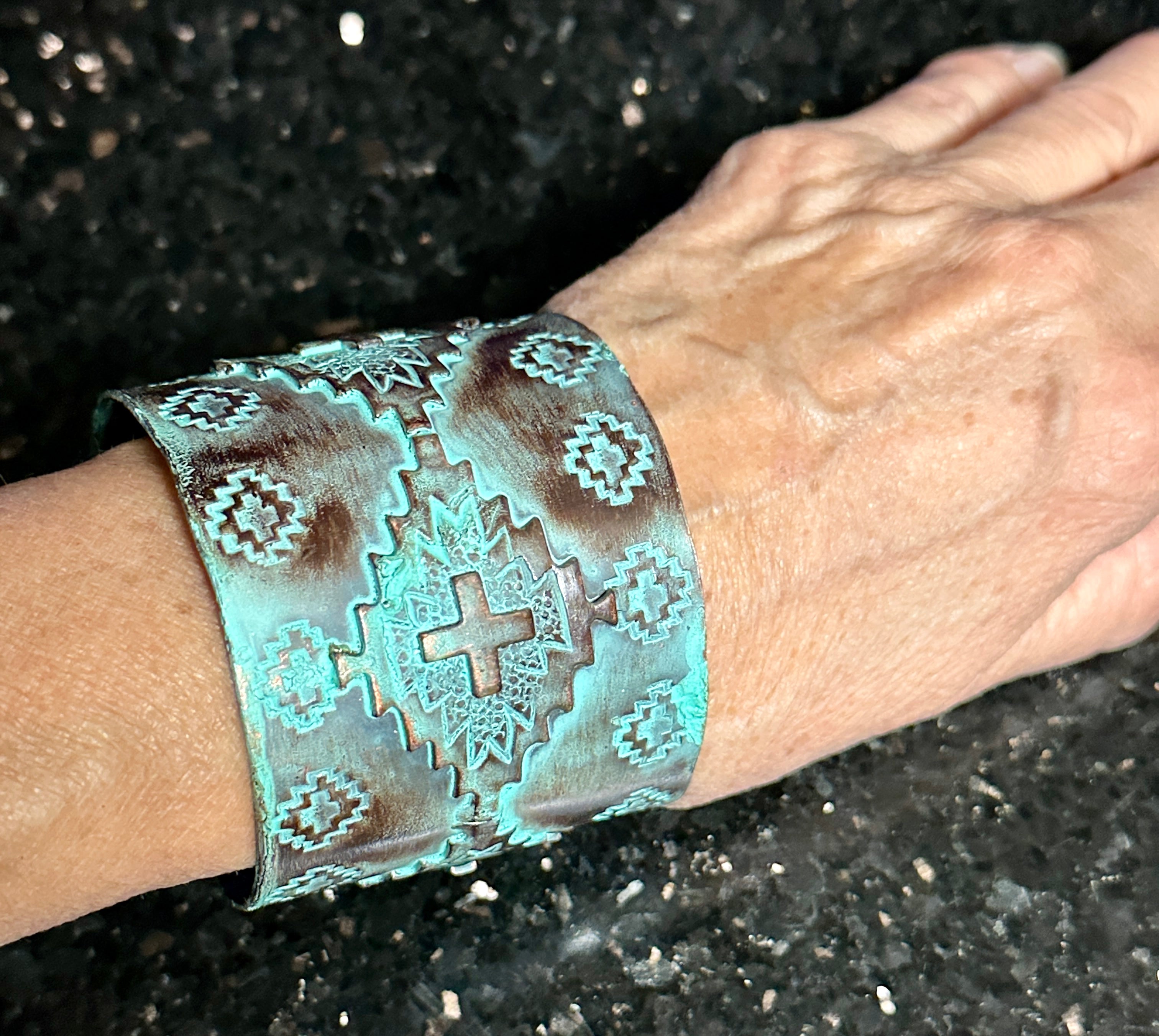 Brass Patina Cross Cuff Bracelet