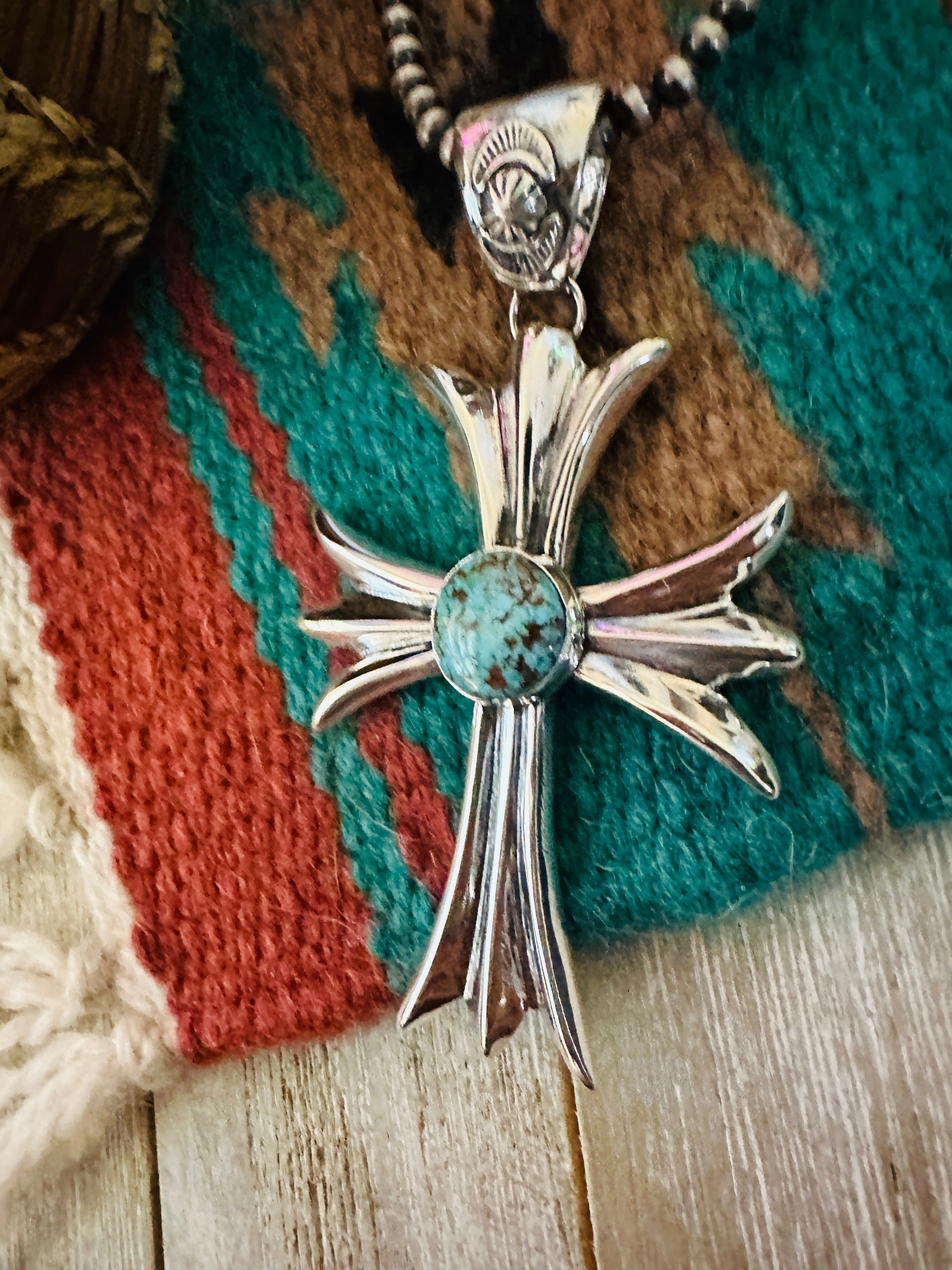 Handcrafted Sterling Silver & Turquoise Cross Pendant