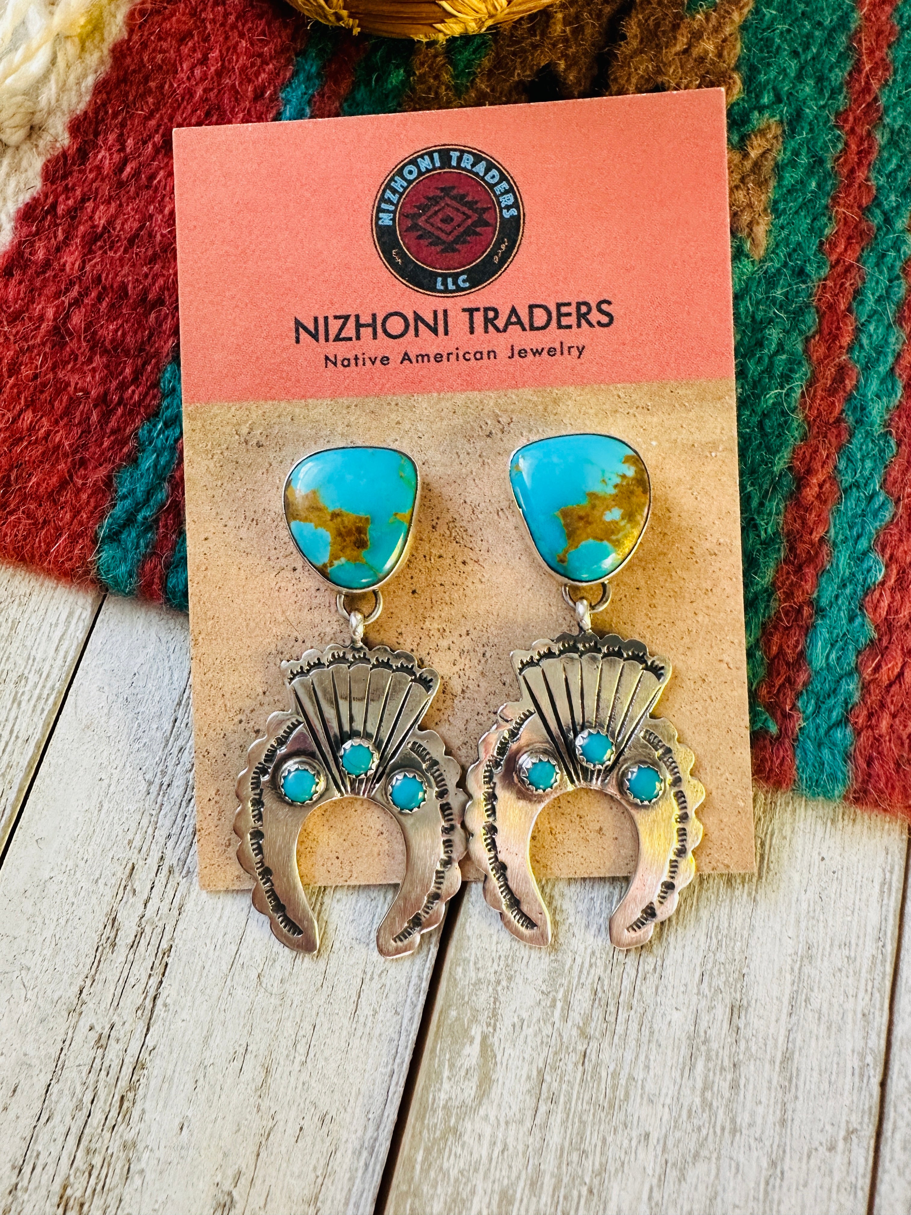 Navajo Turquoise & Sterling Silver Naja Dangle Earrings