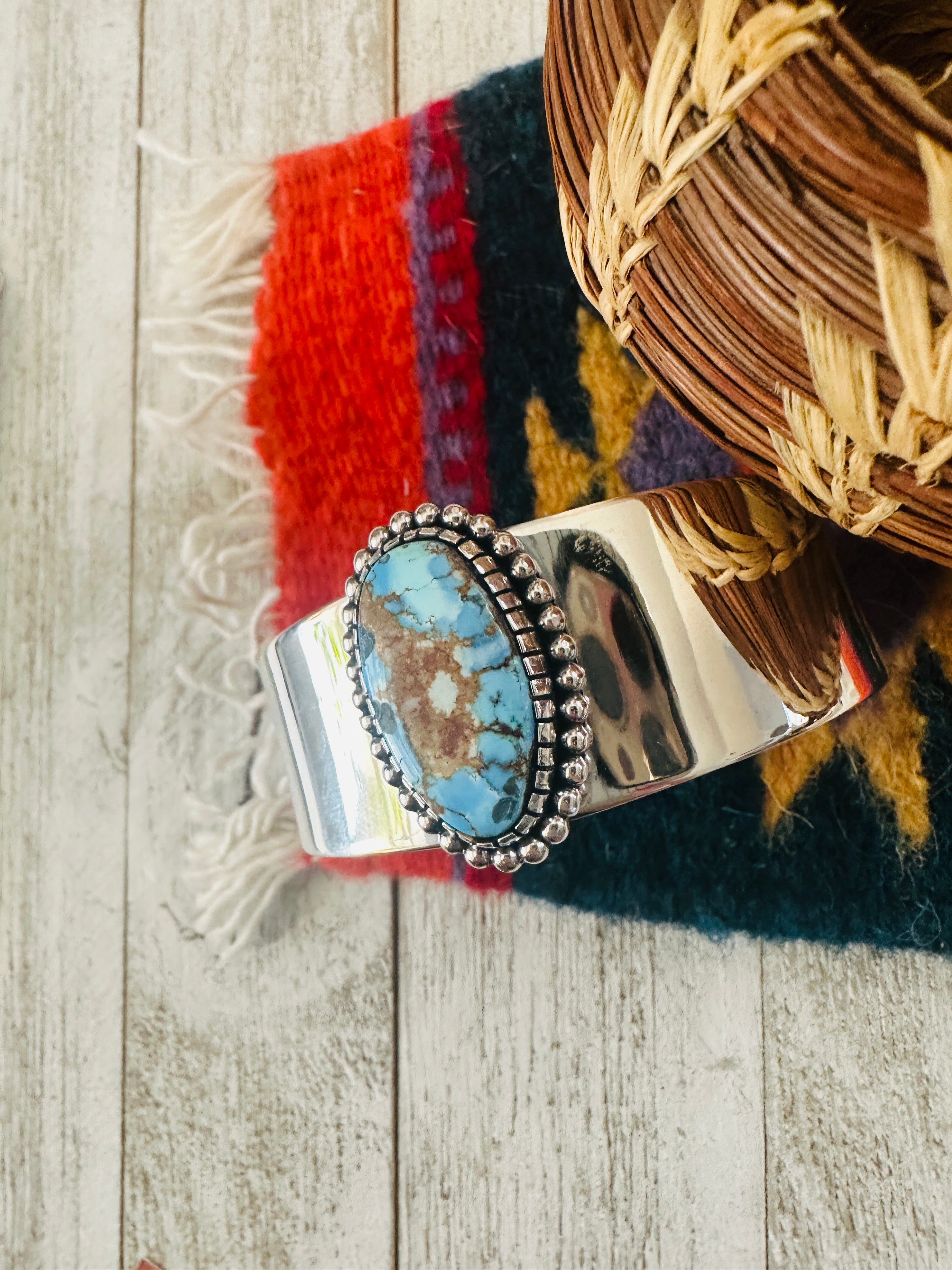 Navajo Golden Hills Turquoise & Sterling Silver Cuff Bracelet