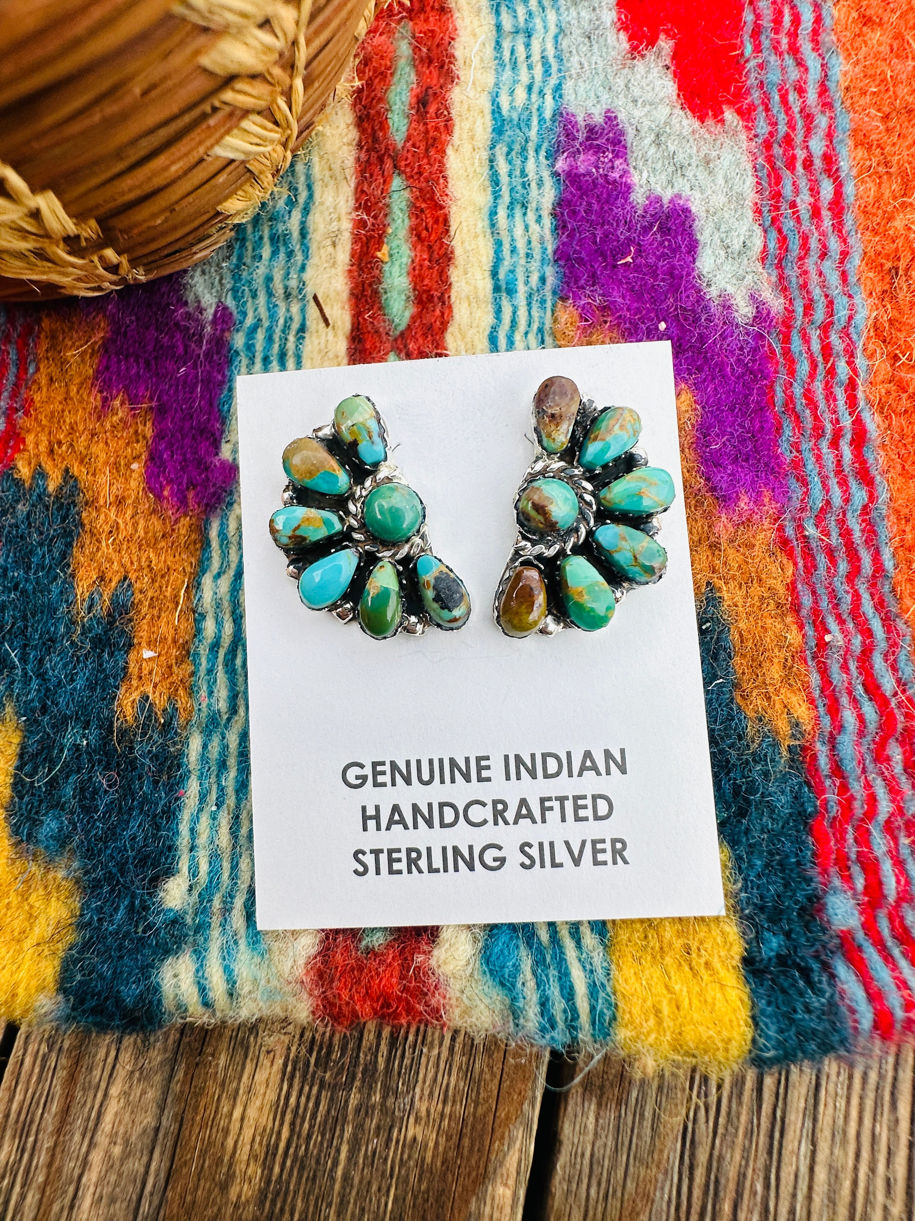 Handcrafted Turquoise & Sterling Silver Cluster Post Earrings by Juliana Williams