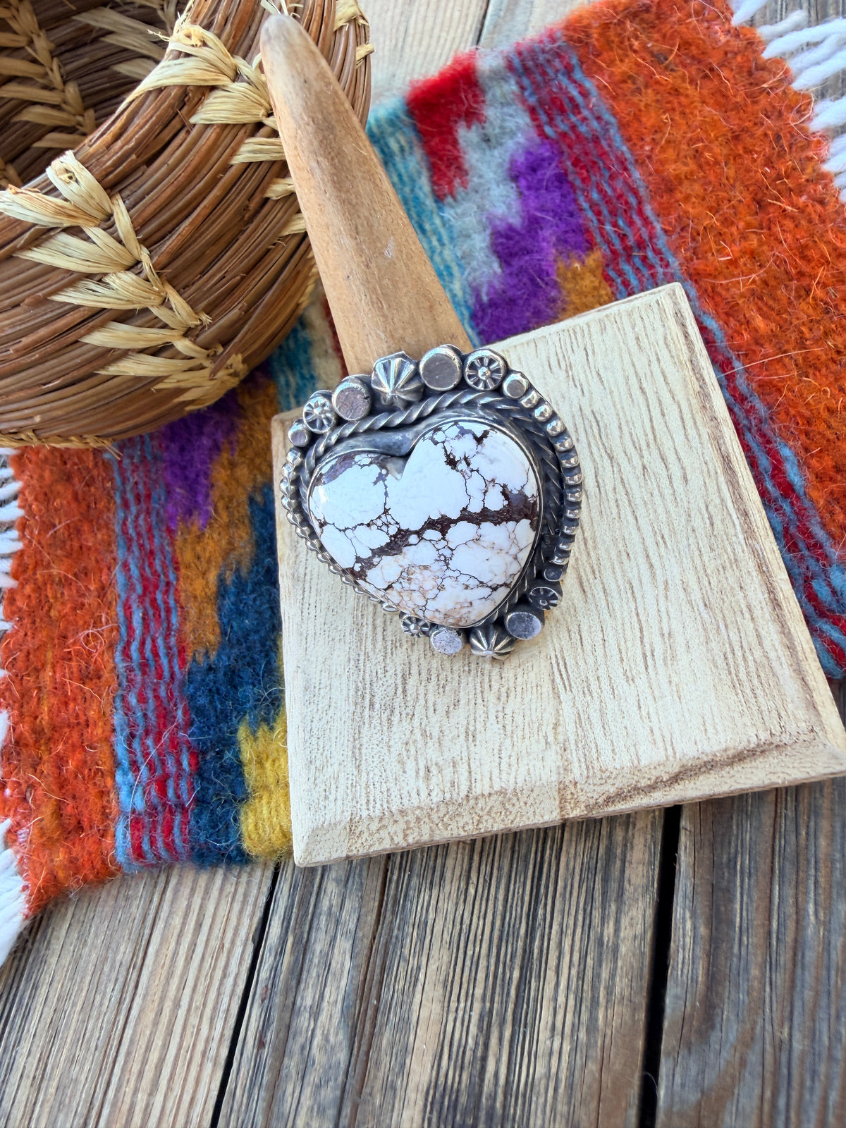 Handcrafted Wild Horse & Sterling Silver Heart Ring 9 by Rosella Paxson