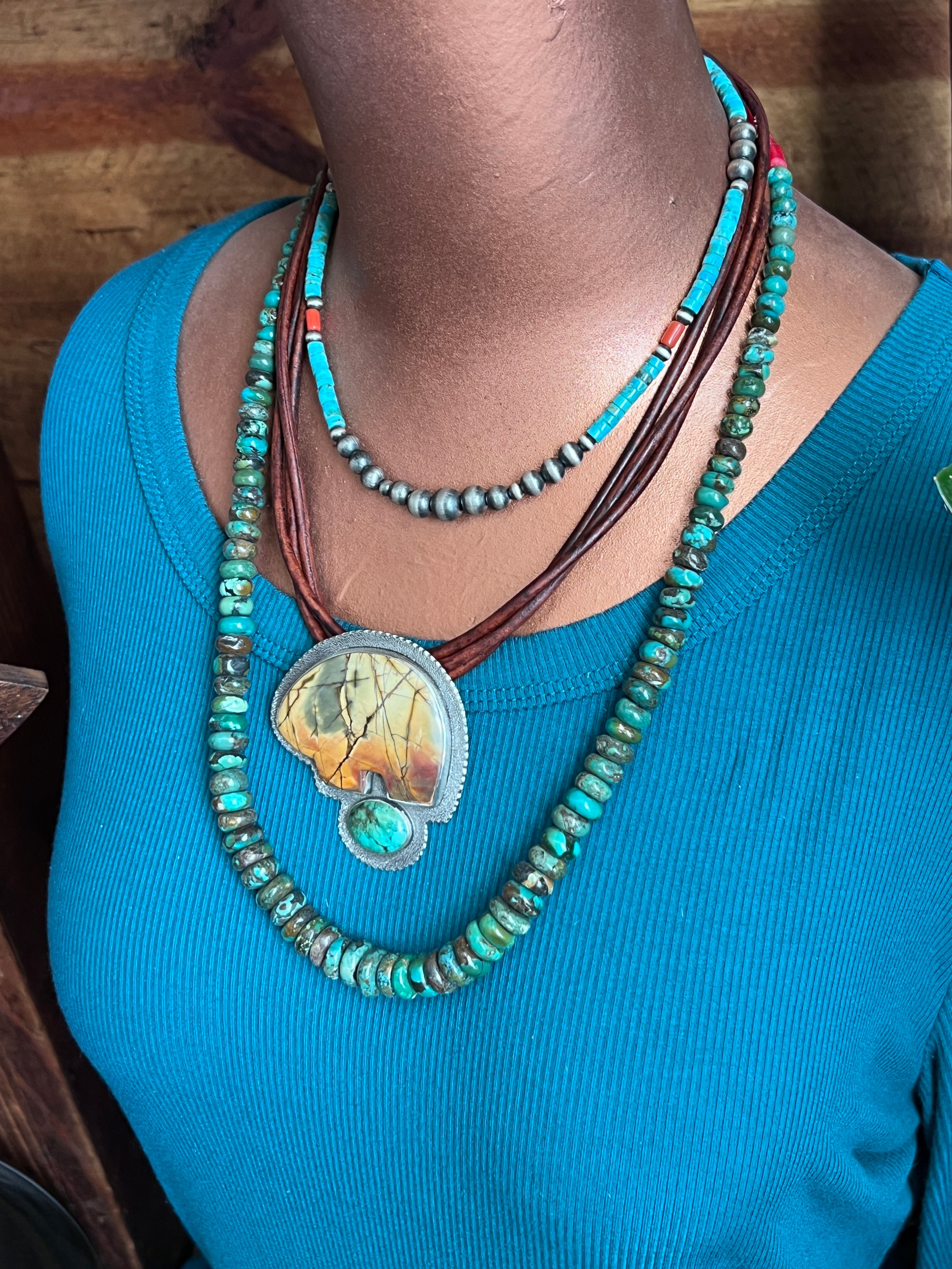 Bohemian Bliss Beaded Choker with Sterling Silver, Mediterranean Coral and Turquoise, 14” + 2”