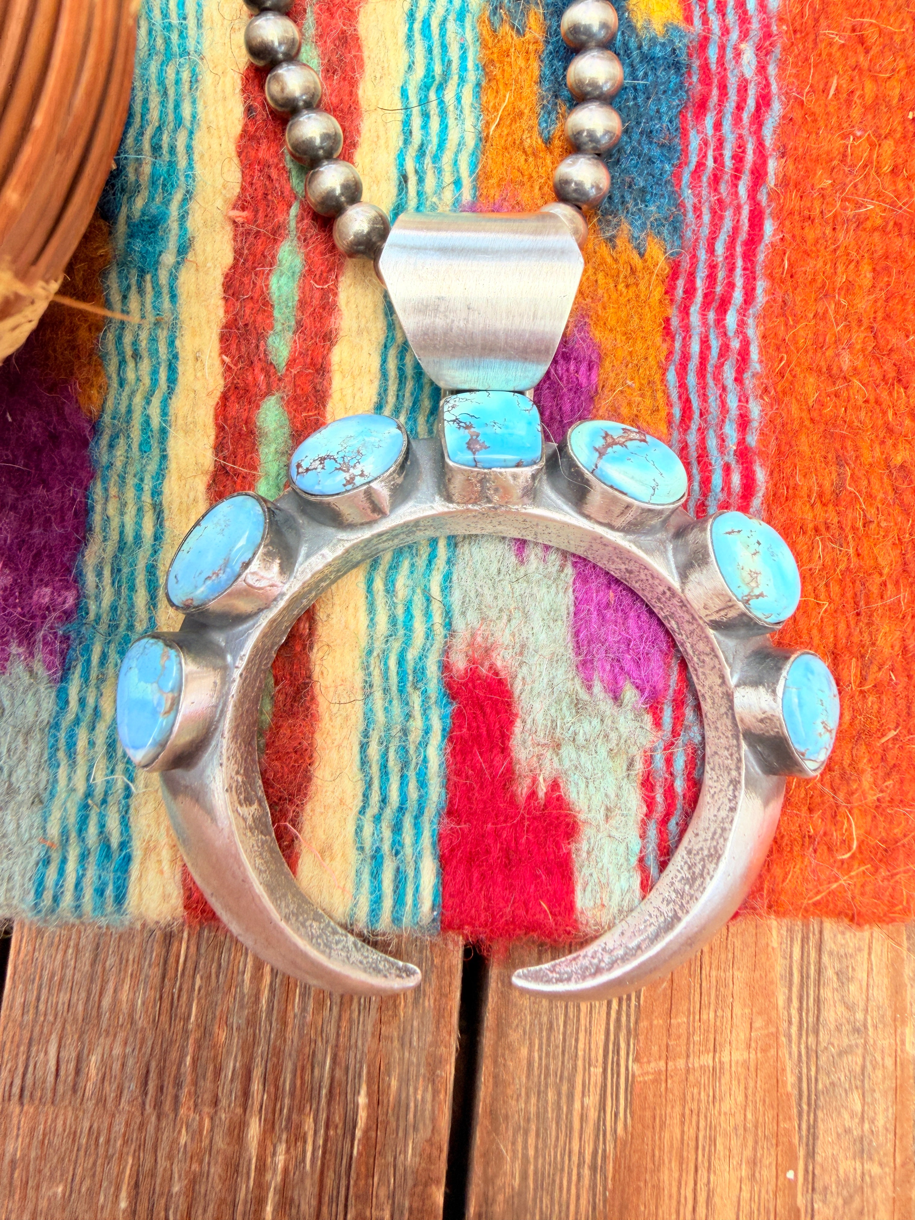 Handcrafted Sterling Silver & Golden Hills Turquoise Naja Pendant by Chimney Butte