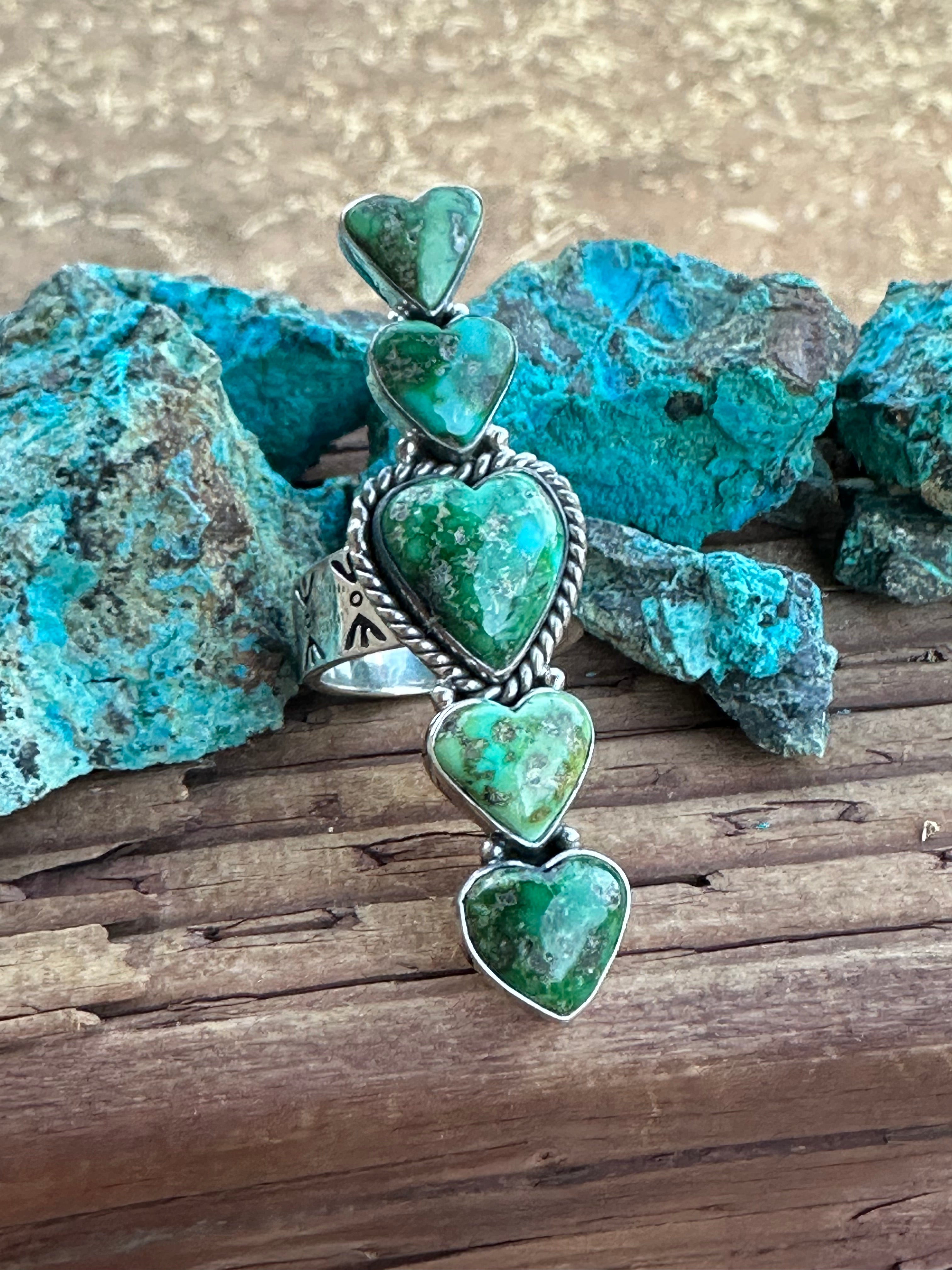Beautiful Handmade Heart 5 Stone Sonoran Turquoise And Sterling Silver