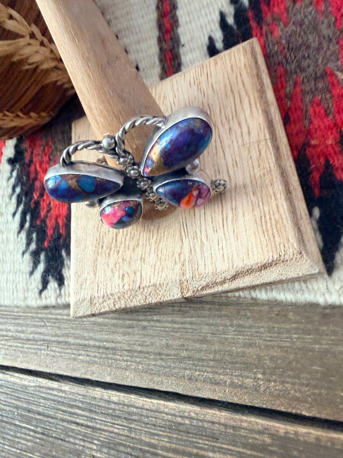 Handcrafted Pink Dream Mojave & Sterling Silver Adjustable Butterfly Ring