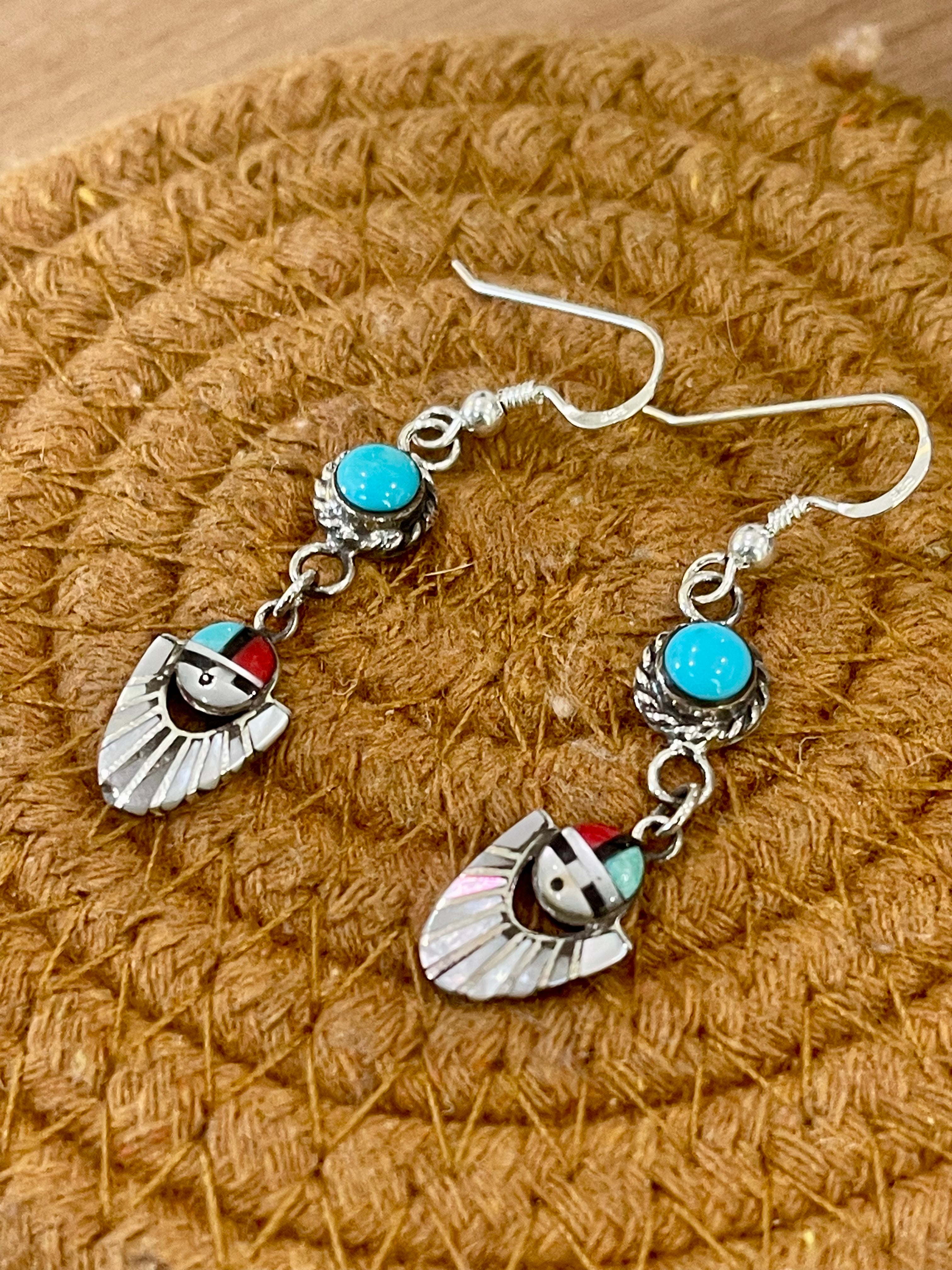 Handmade Sterling Silver & Multi Stone Sunface Dangle Earrings