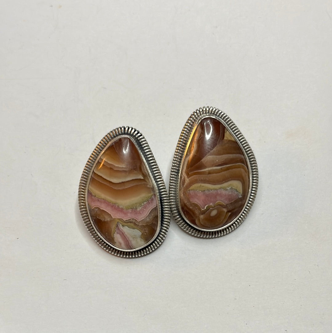 Navajo Sterling Silver & Rhodochrosite Stone Post Earrings