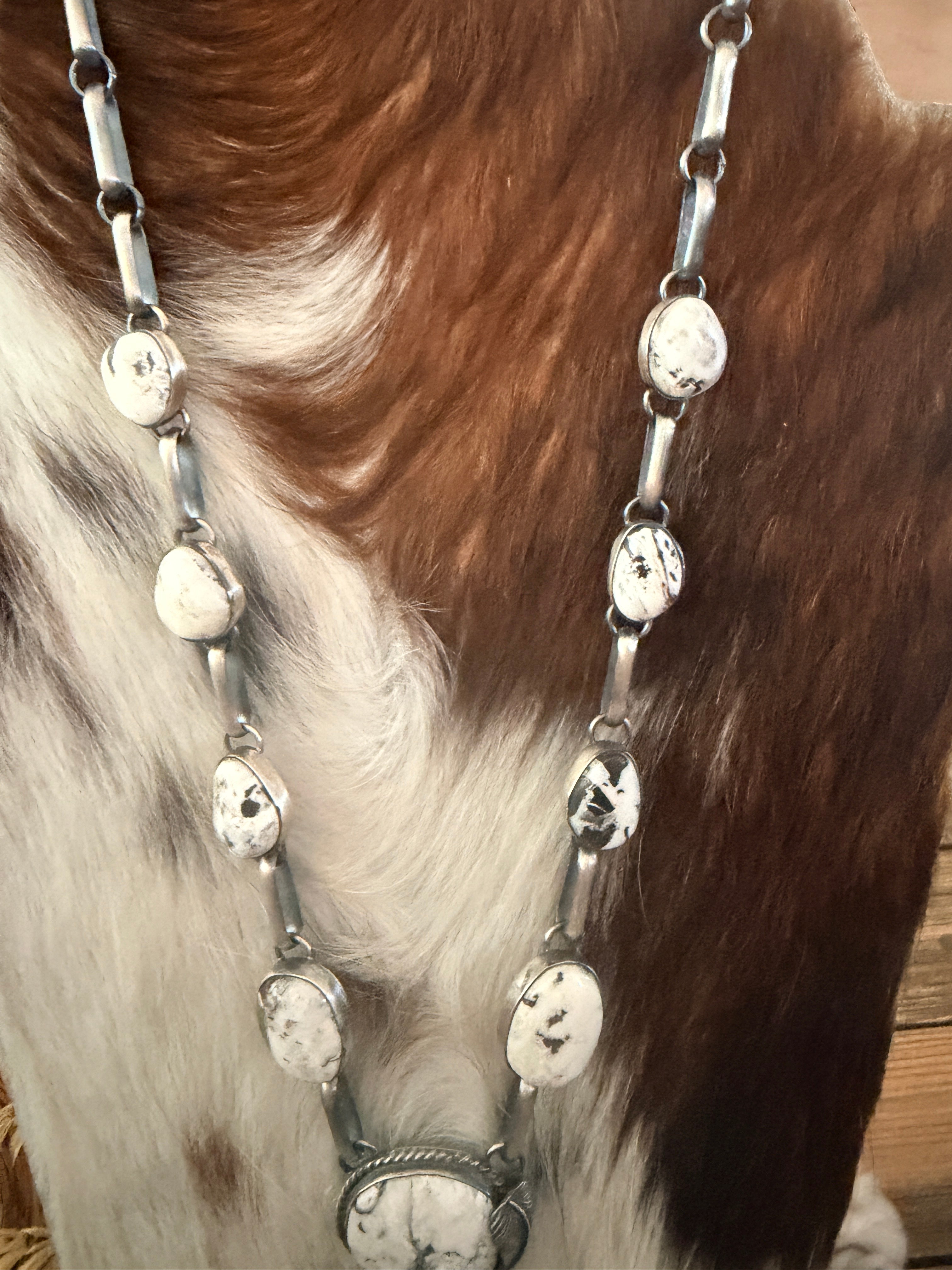 Handcrafted White Buffalo & Sterling Silver Necklace and Earring Set
